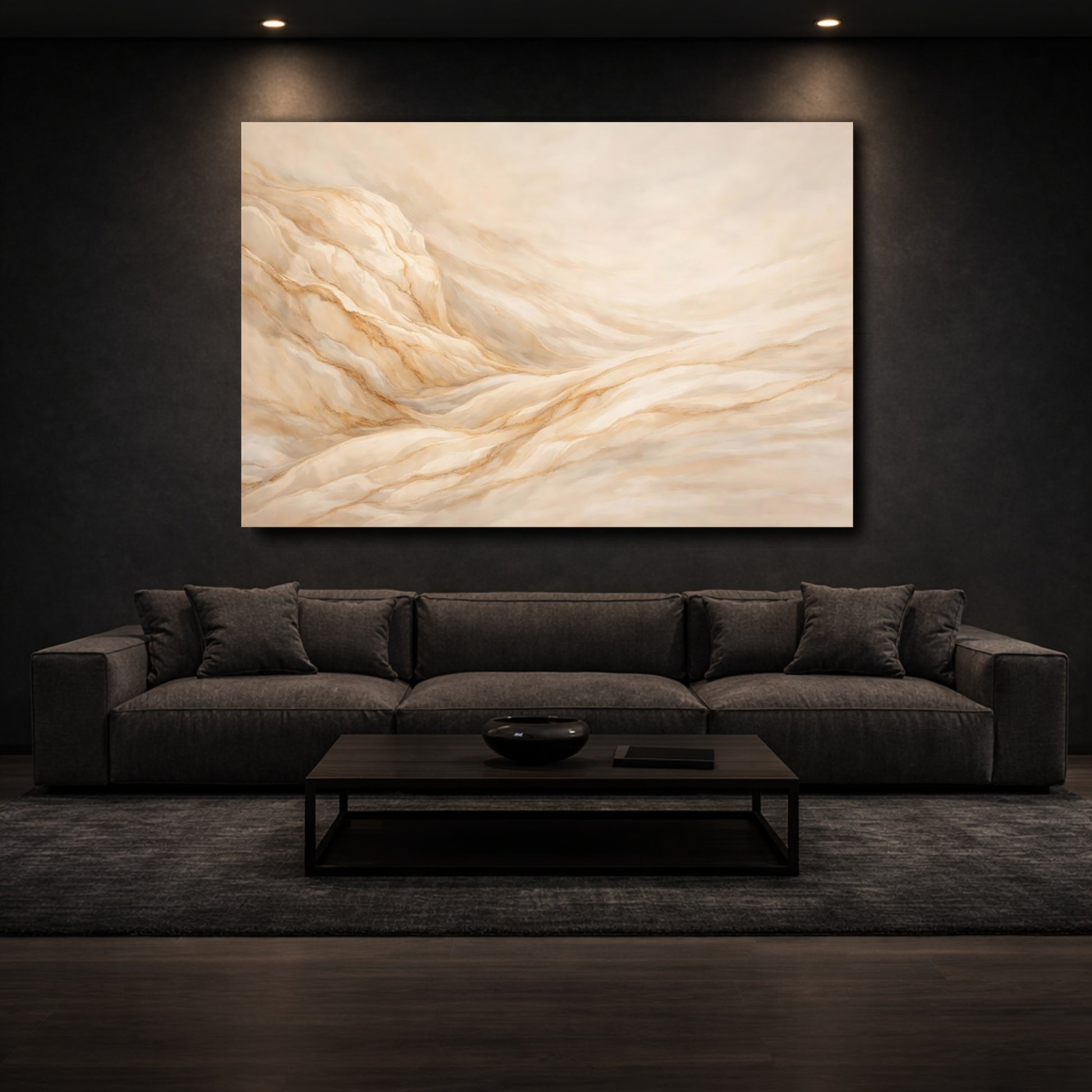 Mockup 2. Nature Desert Dunes Beige Gold Waves shown as stretched canvas wall art