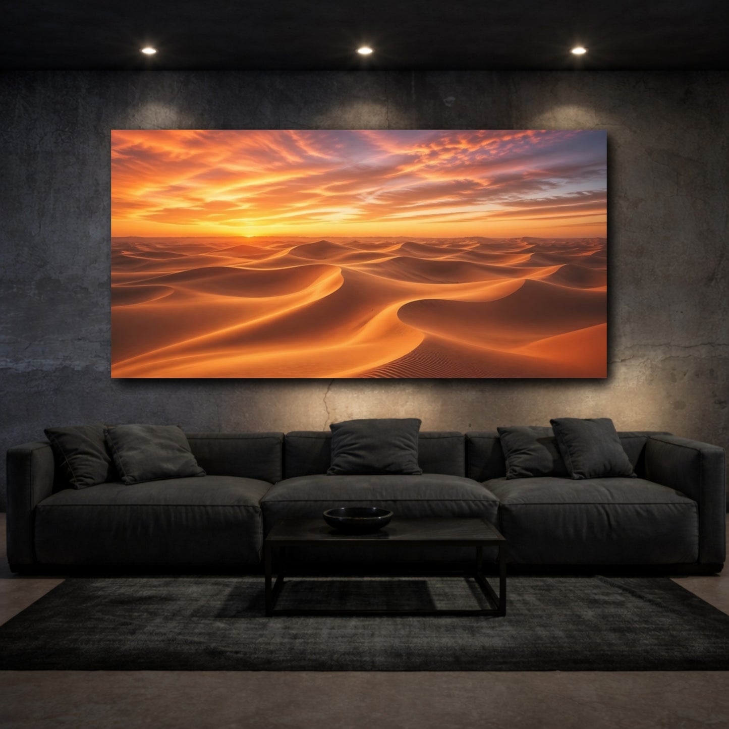 Mockup 2. Nature Desert Dunes Desert Sunset shown as stretched canvas wall art