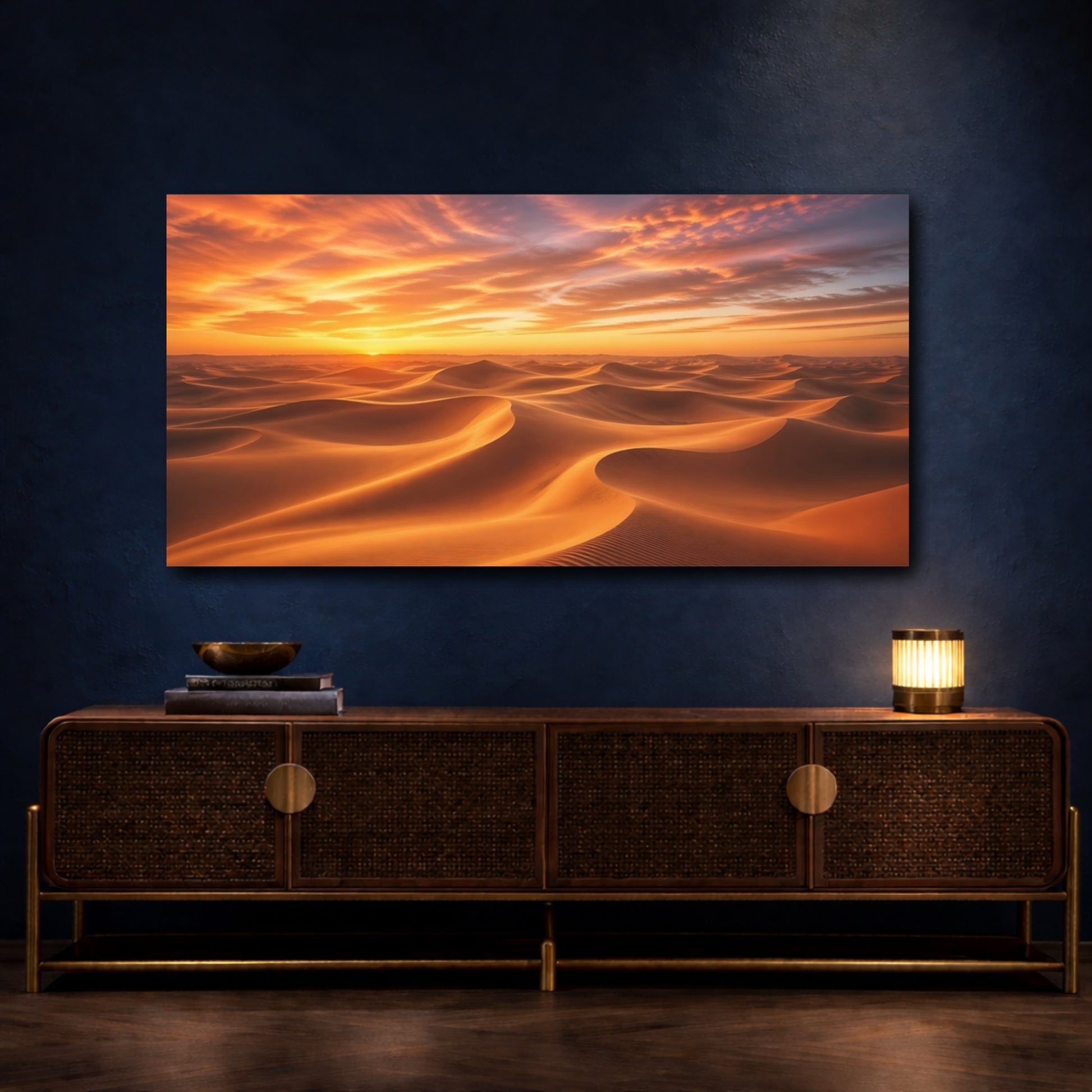 Mockup 4. Nature Desert Dunes Desert Sunset shown as stretched canvas wall art