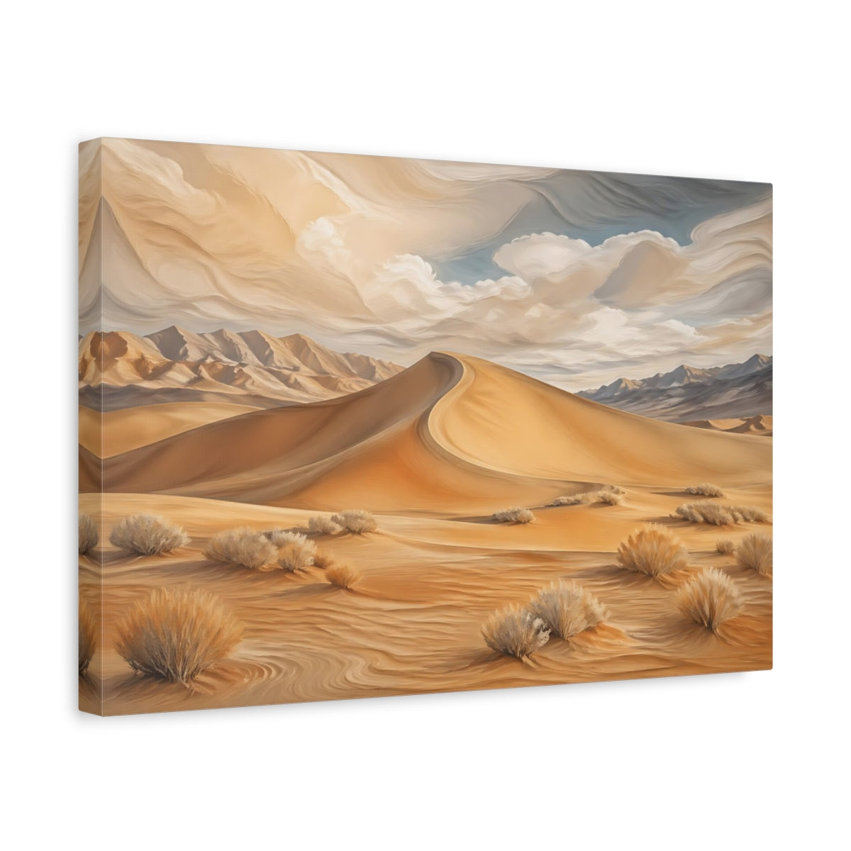 Side Mockup 4. Nature Desert Dunes Desert Landscape shown as stretched canvas wall art