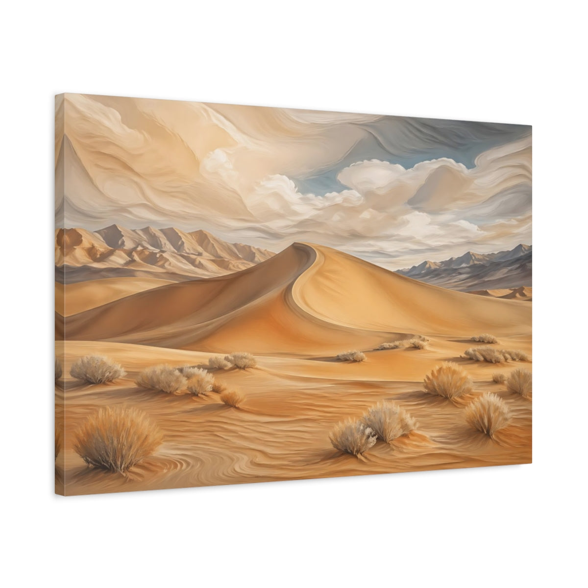 Side Mockup 2. Nature Desert Dunes Desert Landscape shown as stretched canvas wall art