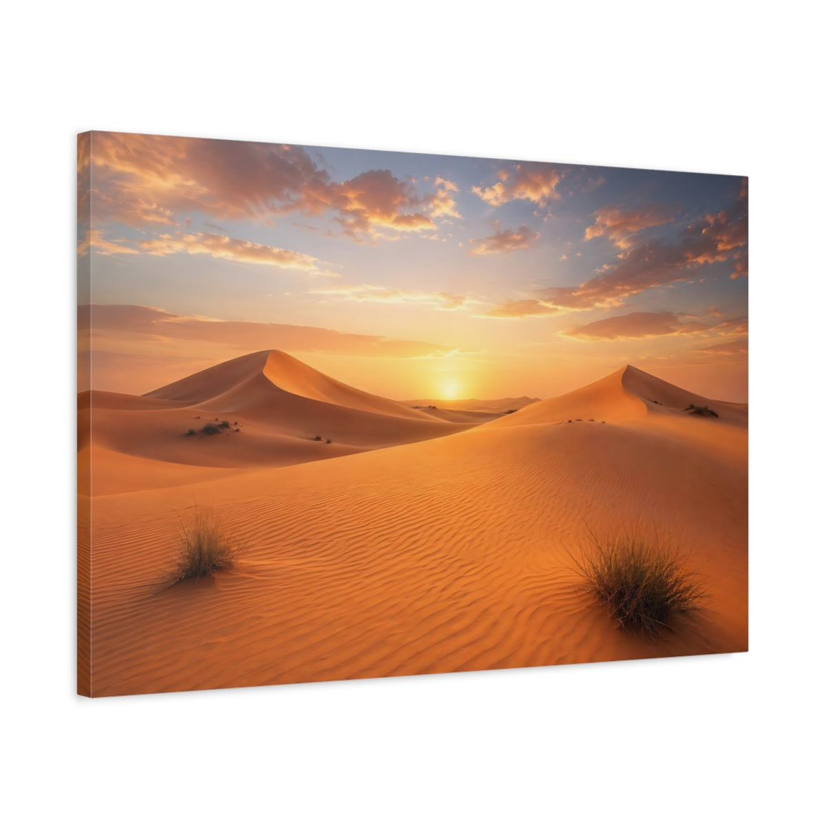 Side Mockup 2. Nature Desert Dunes Orange And Gold shown as stretched canvas wall art