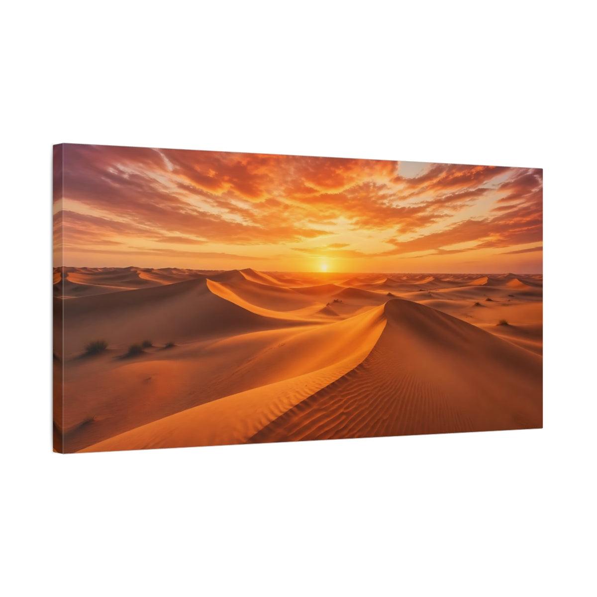 Side Mockup 1. Nature Desert Dunes Orange And Gold shown as stretched canvas wall art