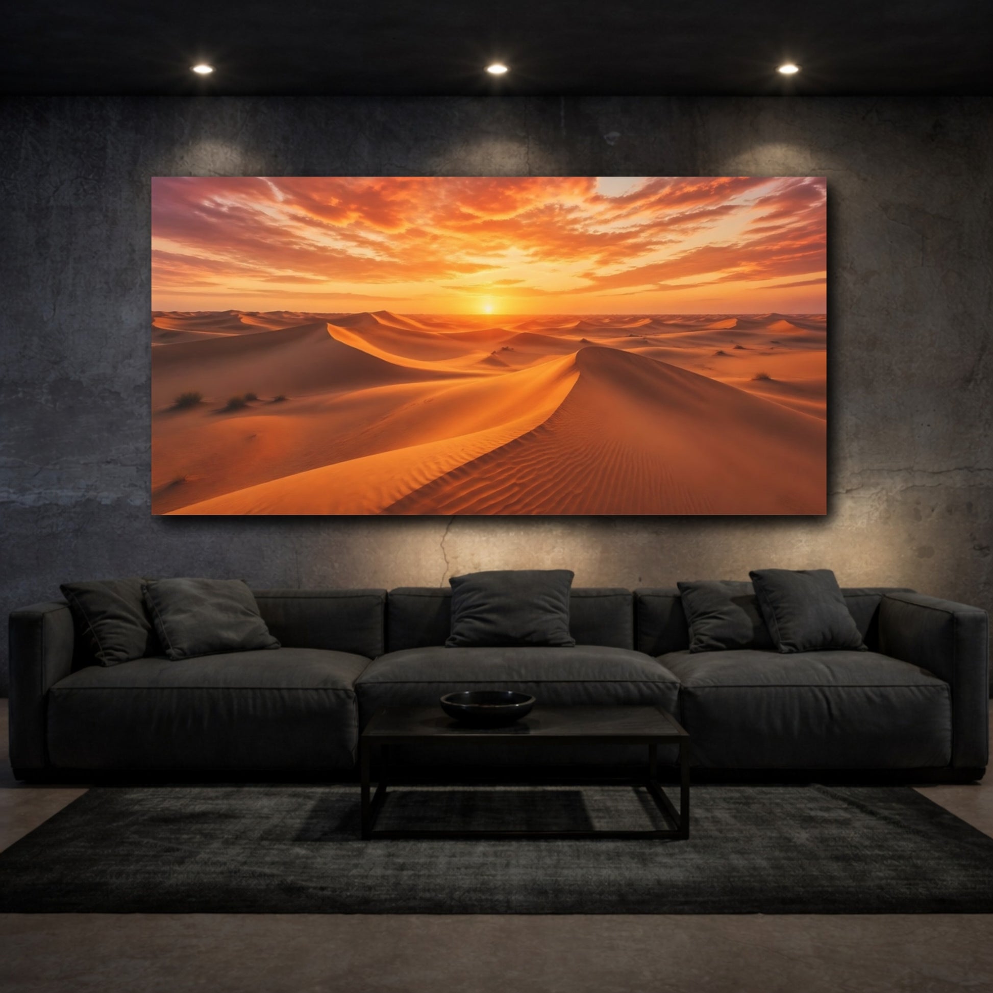 Mockup 2. Nature Desert Dunes Orange And Gold shown as stretched canvas wall art