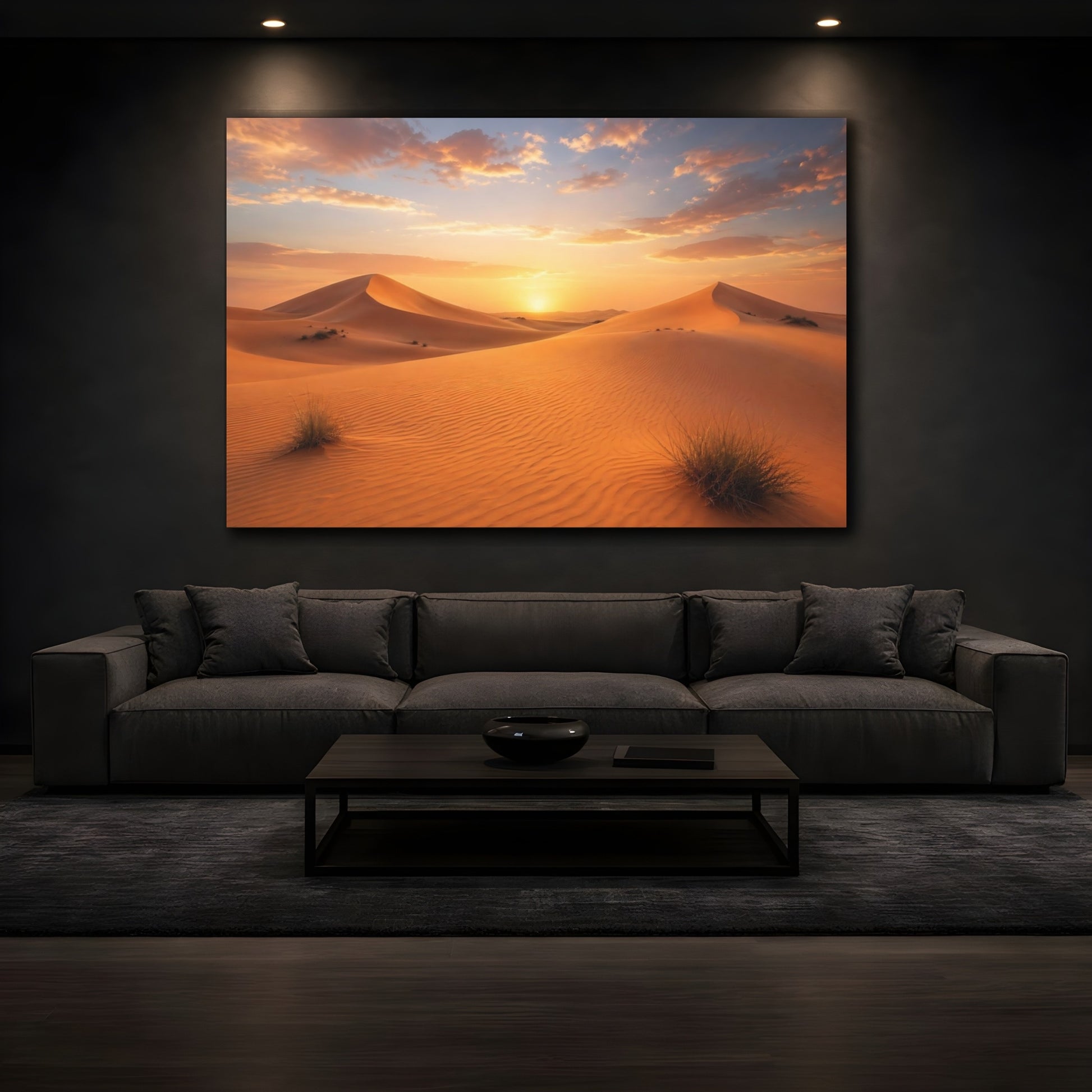 Mockup 3. Nature Desert Dunes Orange And Gold shown as stretched canvas wall art