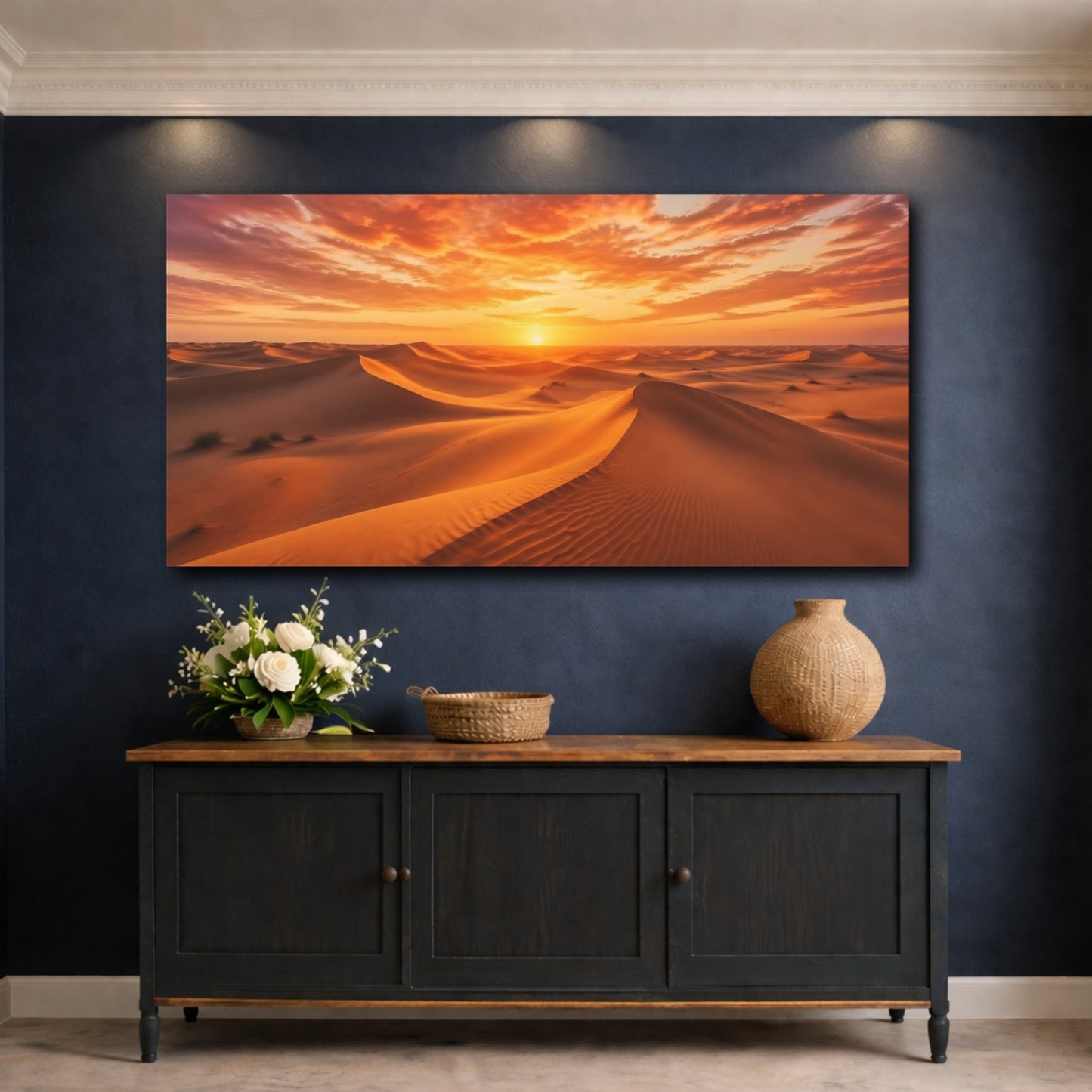 Mockup 4. Nature Desert Dunes Orange And Gold shown as stretched canvas wall art