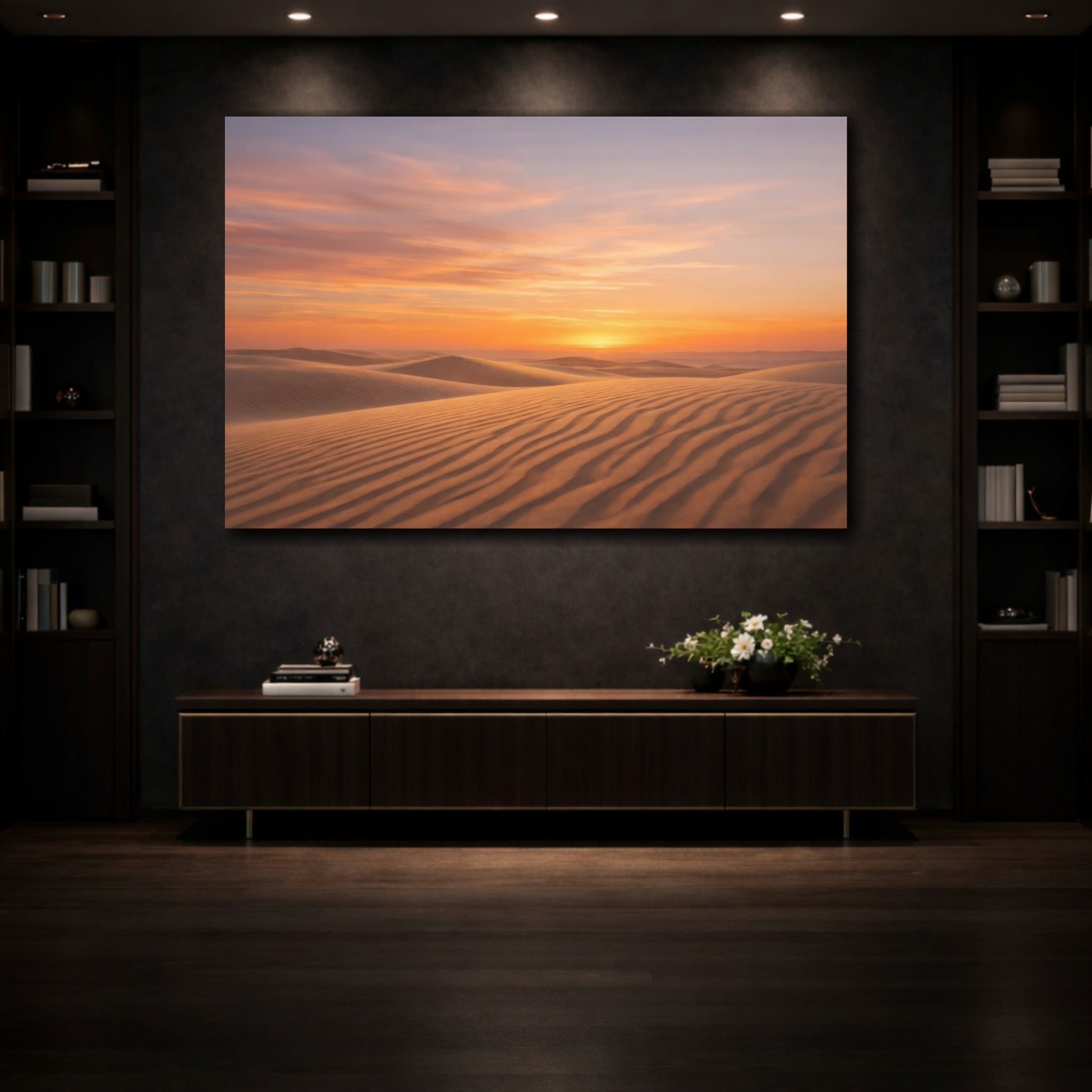 Mockup 3. Nature Desert Dunes Orange And Tan shown as stretched canvas wall art
