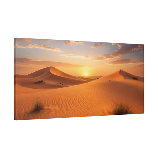 Main Mockup. Nature Desert Dunes Orange Desert Sunset shown as stretched canvas wall art