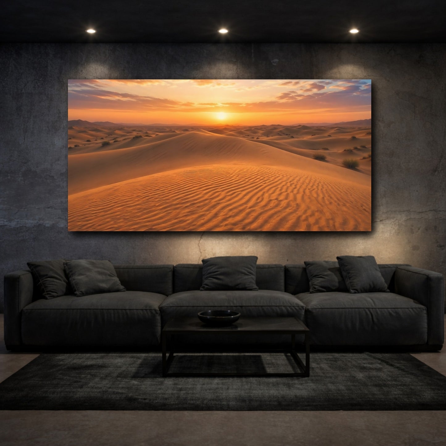 Mockup 2. Nature Desert Dunes Orange Desert Sunset shown as stretched canvas wall art