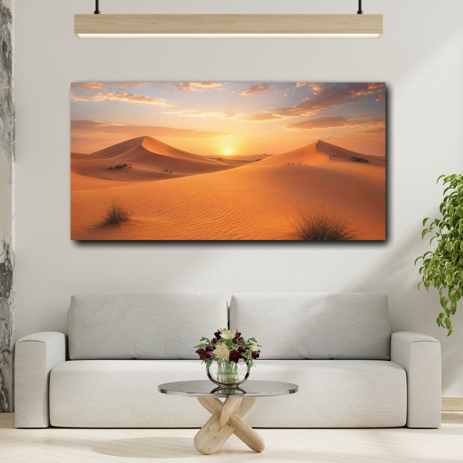 Mockup 3. Nature Desert Dunes Orange Desert Sunset shown as stretched canvas wall art