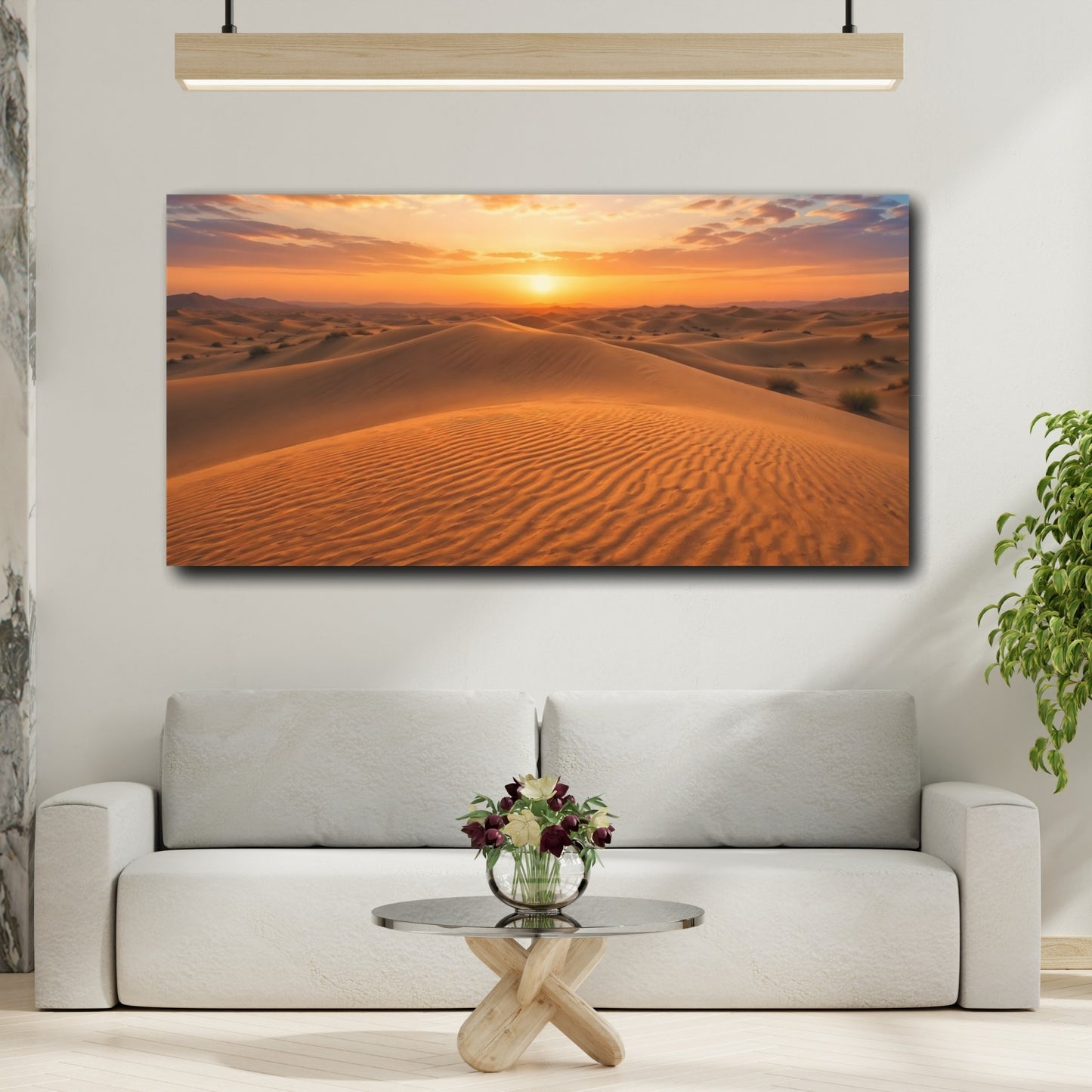 Mockup 4. Nature Desert Dunes Orange Desert Sunset shown as stretched canvas wall art