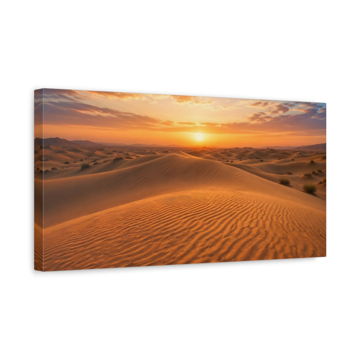 Side Mockup 3. Nature Desert Dunes Orange Desert Sunset shown as stretched canvas wall art