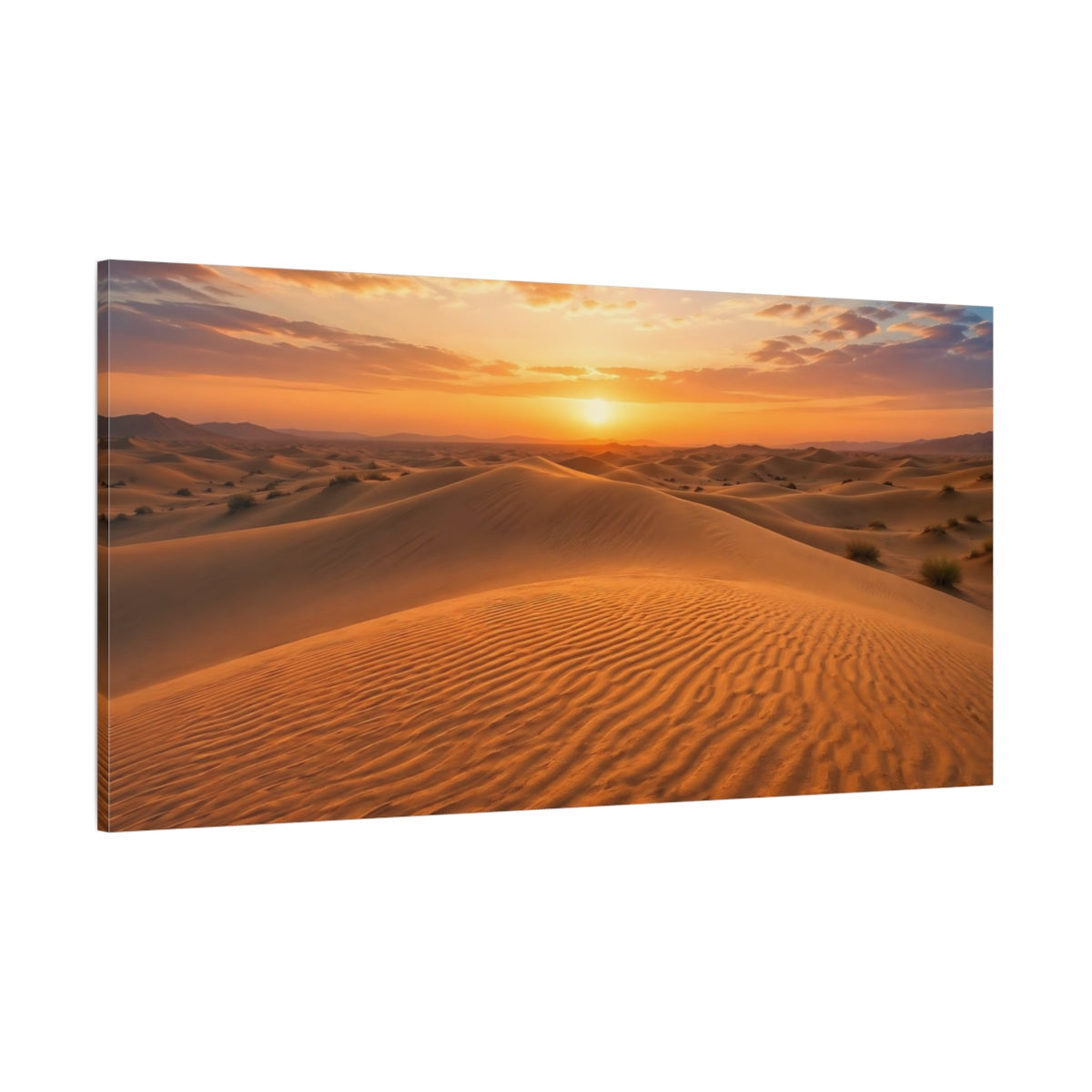 Side Mockup 2. Nature Desert Dunes Orange Desert Sunset shown as stretched canvas wall art
