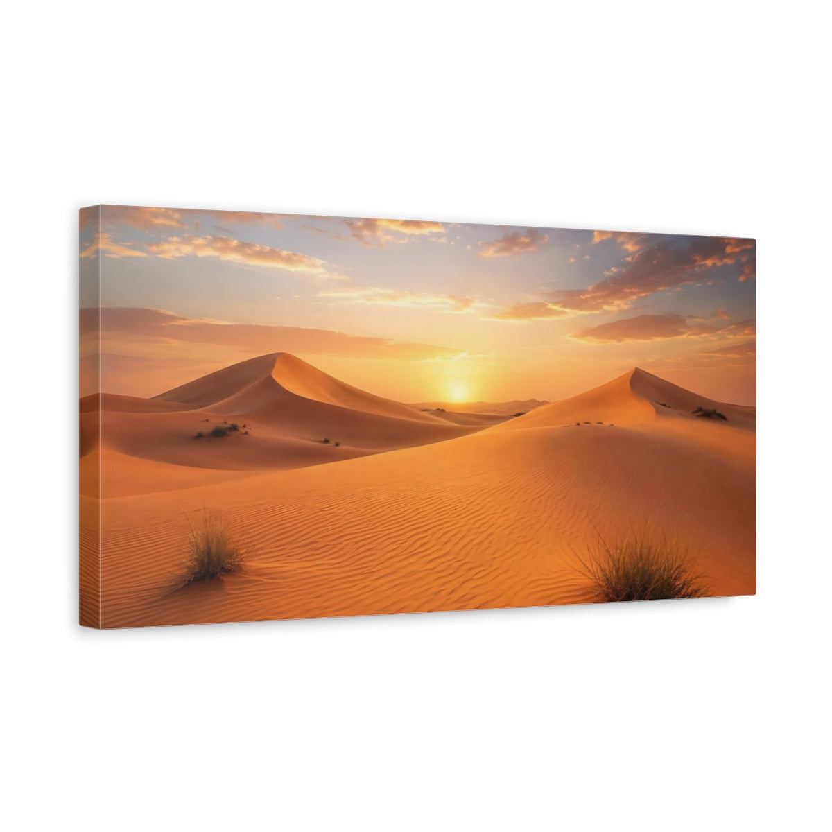 Side Mockup 3. Nature Desert Dunes Orange Desert Sunset shown as stretched canvas wall art