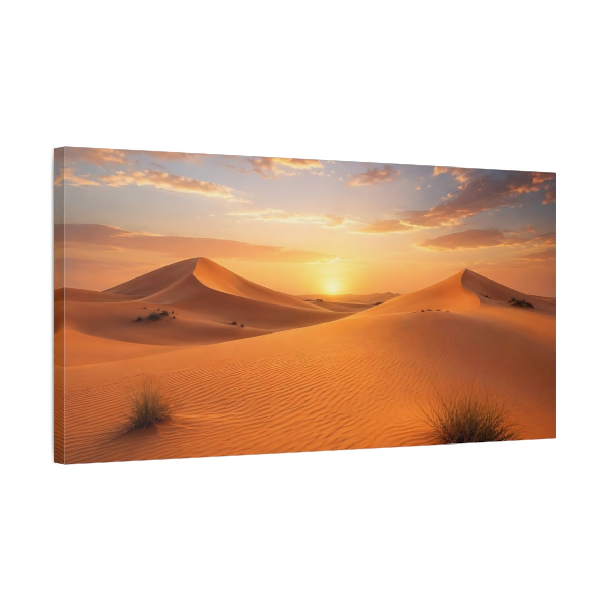 Side Mockup 1. Nature Desert Dunes Orange Desert Sunset shown as stretched canvas wall art
