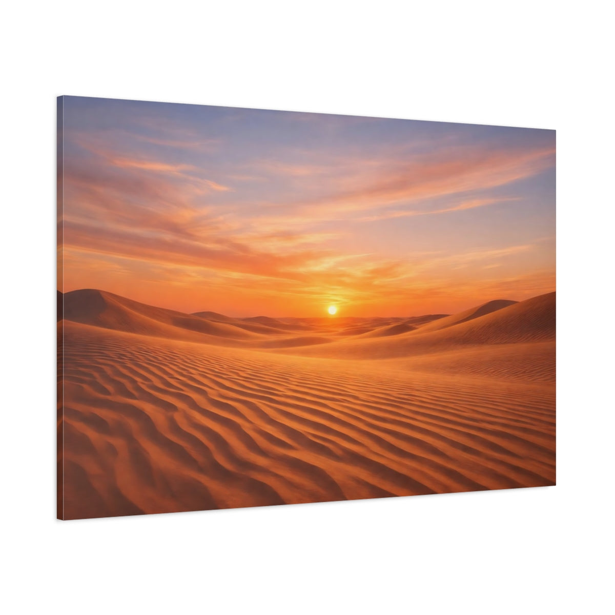 Side Mockup 1. Nature Desert Dunes Orange Desert Sunset shown as stretched canvas wall art