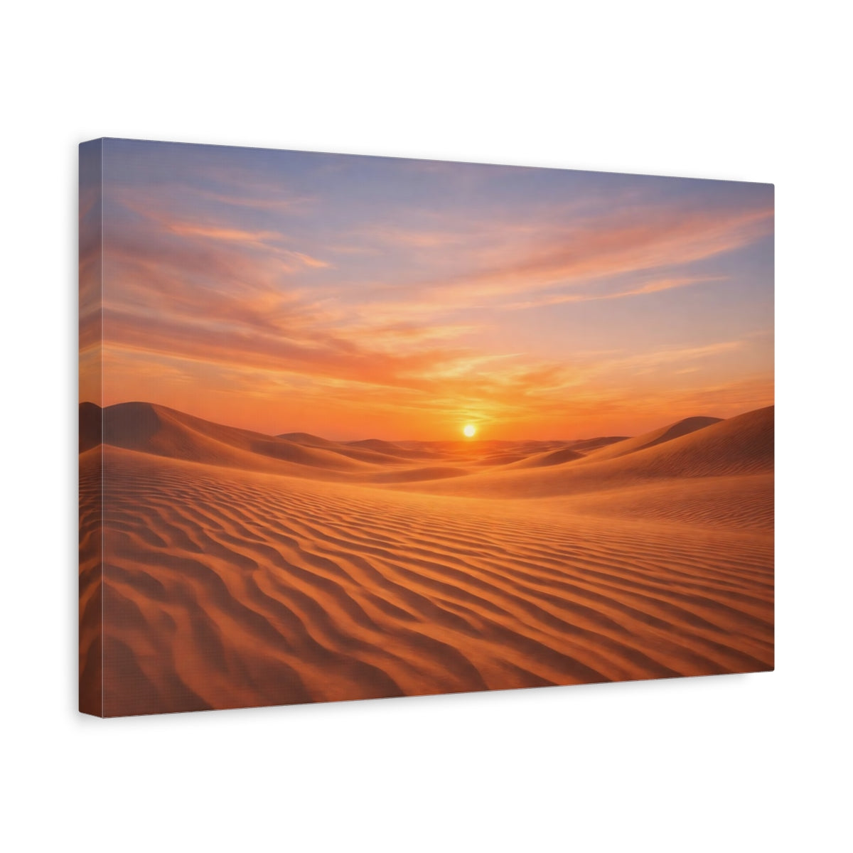 Side Mockup 4. Nature Desert Dunes Orange Desert Sunset shown as stretched canvas wall art