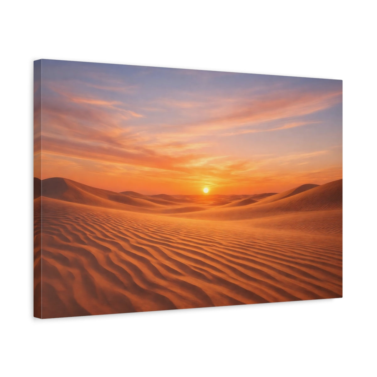Side Mockup 3. Nature Desert Dunes Orange Desert Sunset shown as stretched canvas wall art