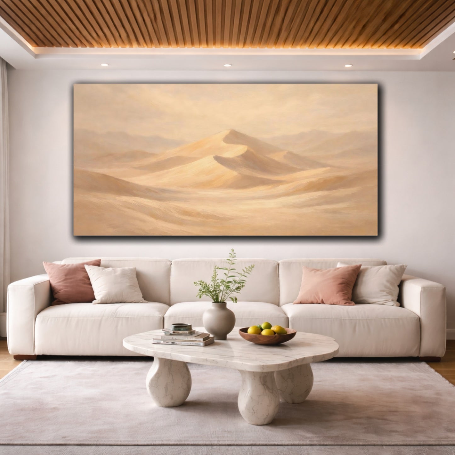 Mockup 3. Nature Desert Dunes Sandy Beige shown as stretched canvas wall art