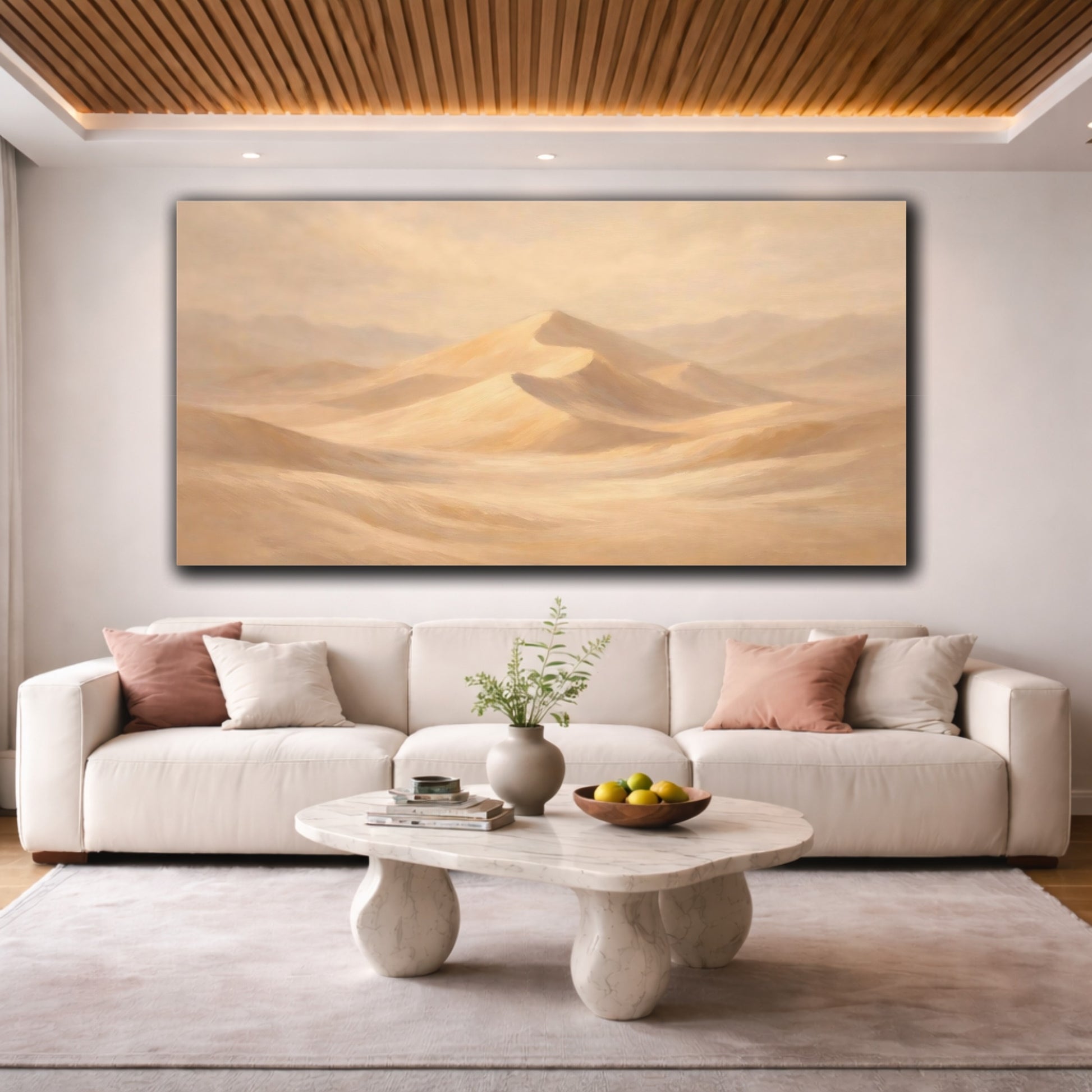 Mockup 3. Nature Desert Dunes Sandy Beige shown as stretched canvas wall art