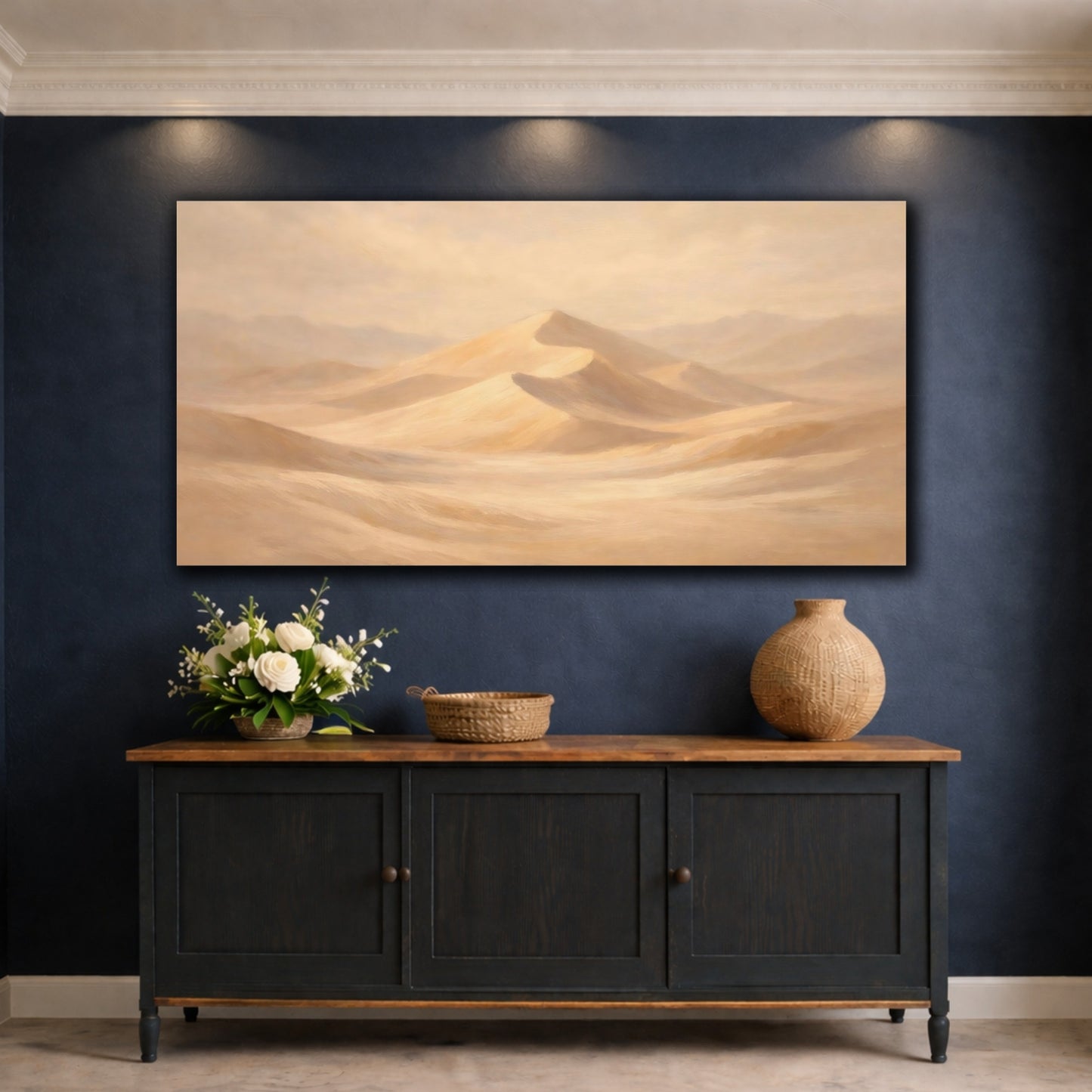 Mockup 4. Nature Desert Dunes Sandy Beige shown as stretched canvas wall art