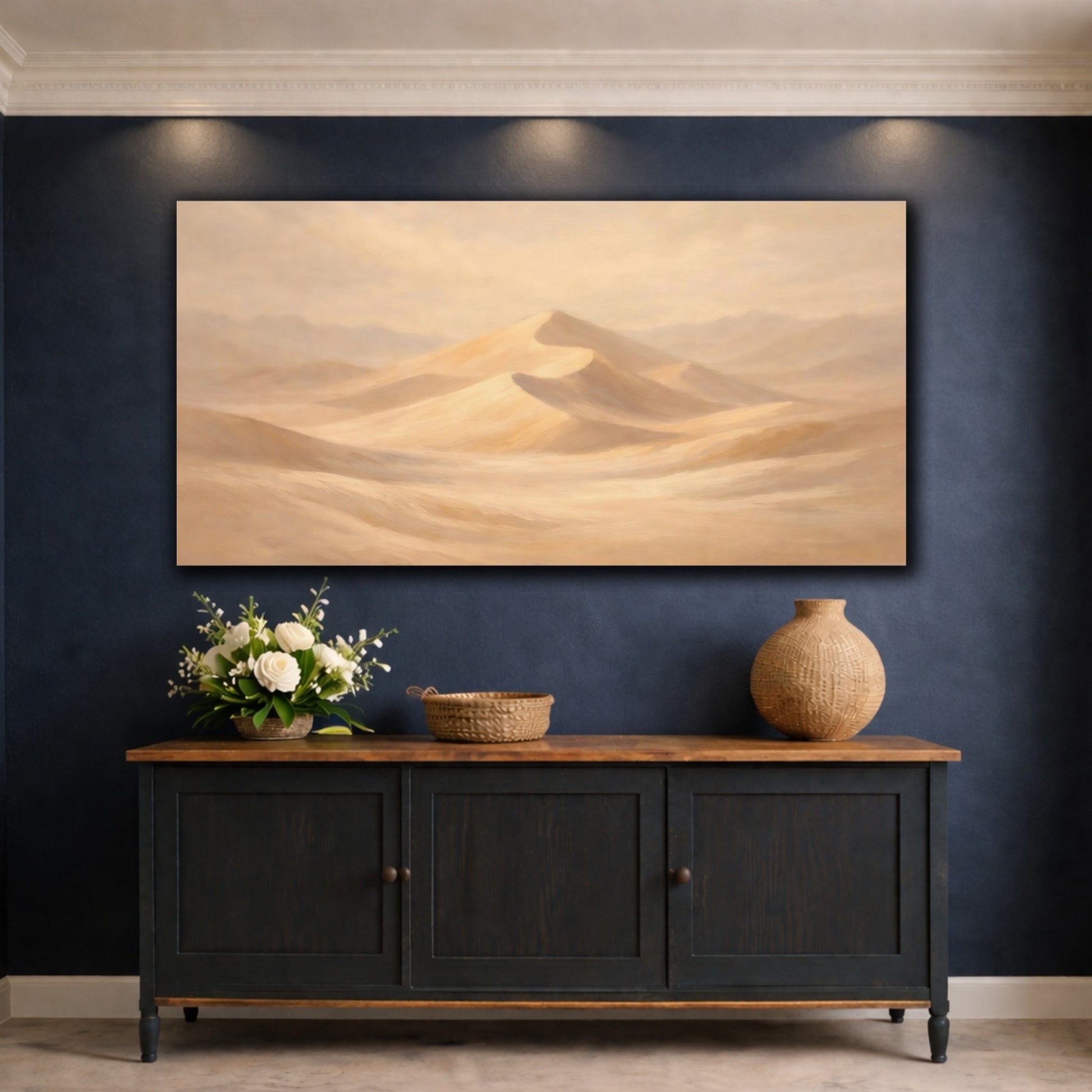 Mockup 4. Nature Desert Dunes Sandy Beige shown as stretched canvas wall art