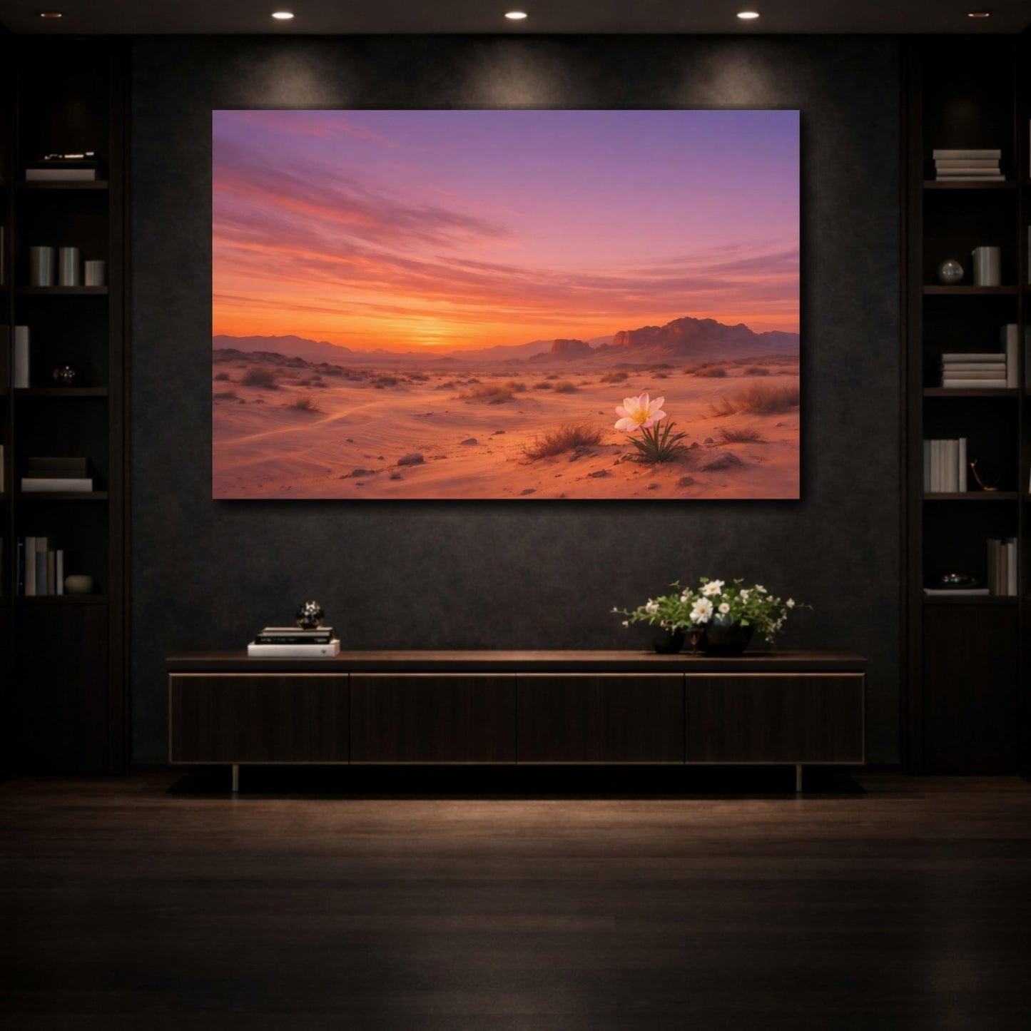 Nature Desert Flower Orange Purple Sunset - Canvas Wall Art Print - YesArtYes