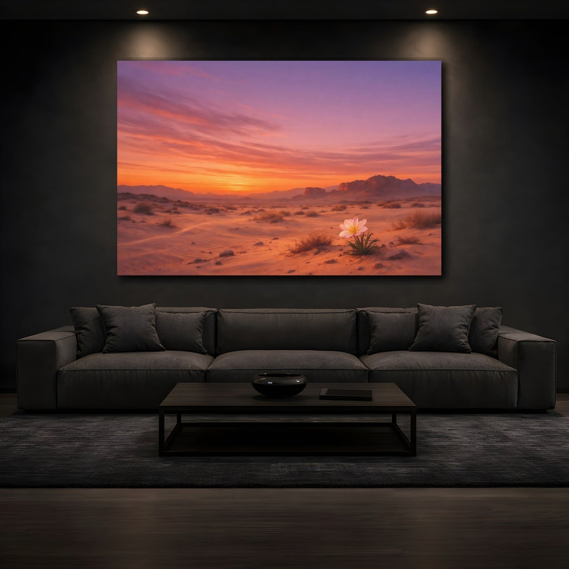 Nature Desert Flower Orange Purple Sunset - Canvas Wall Art Print - YesArtYes