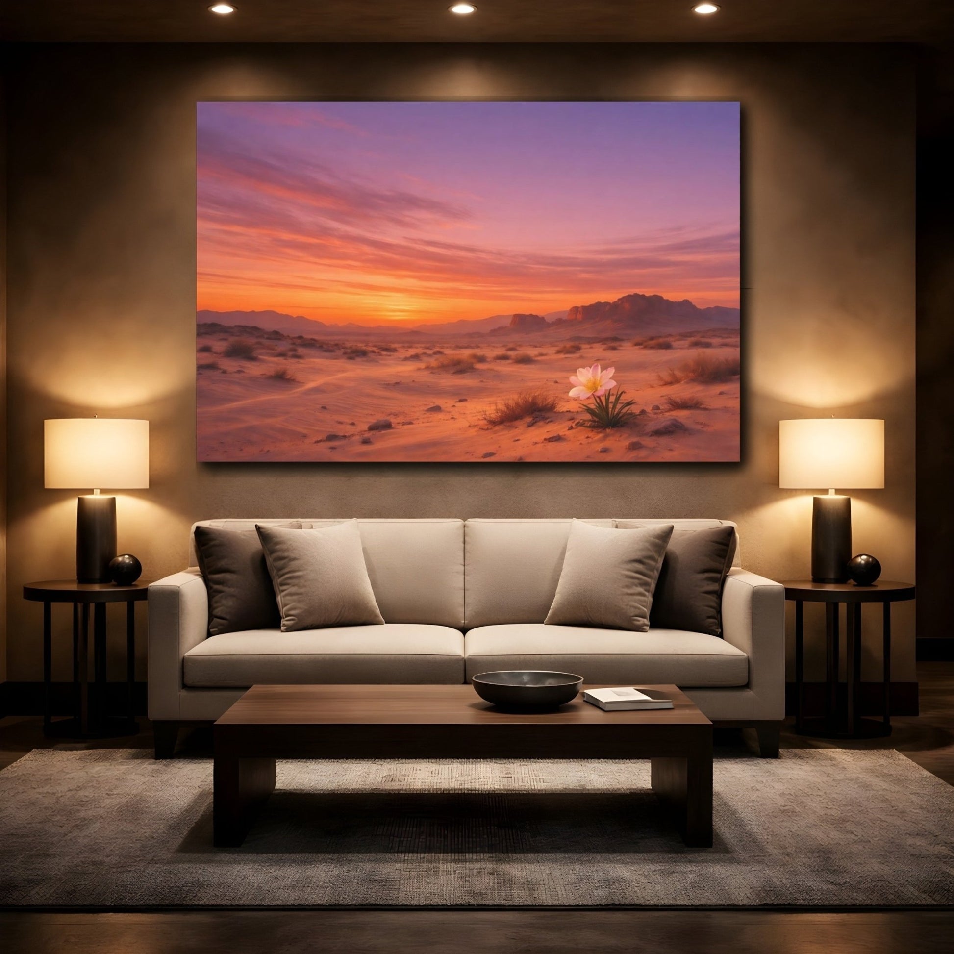 Nature Desert Flower Orange Purple Sunset - Canvas Wall Art Print - YesArtYes