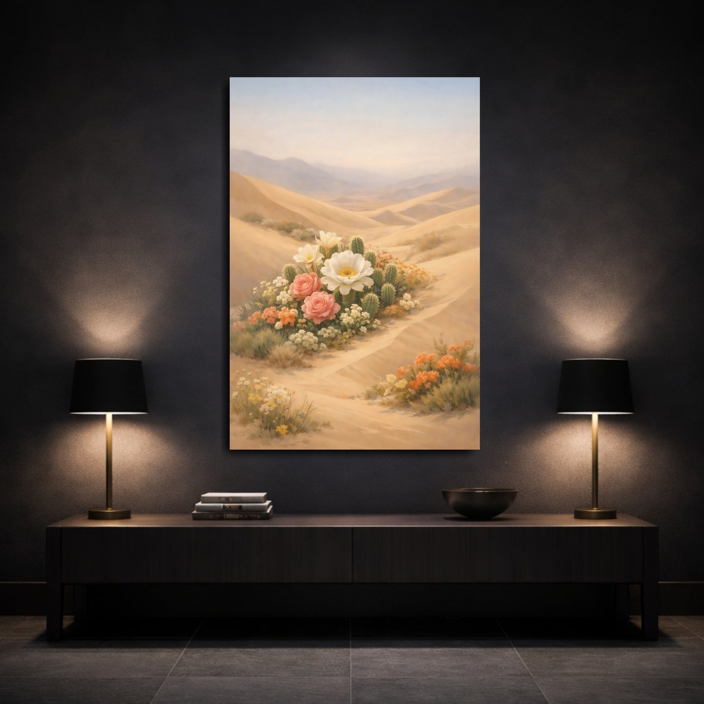 Mockup 2. Nature Desert Flowers Desert Flowers Landscape shown as stretched canvas wall art