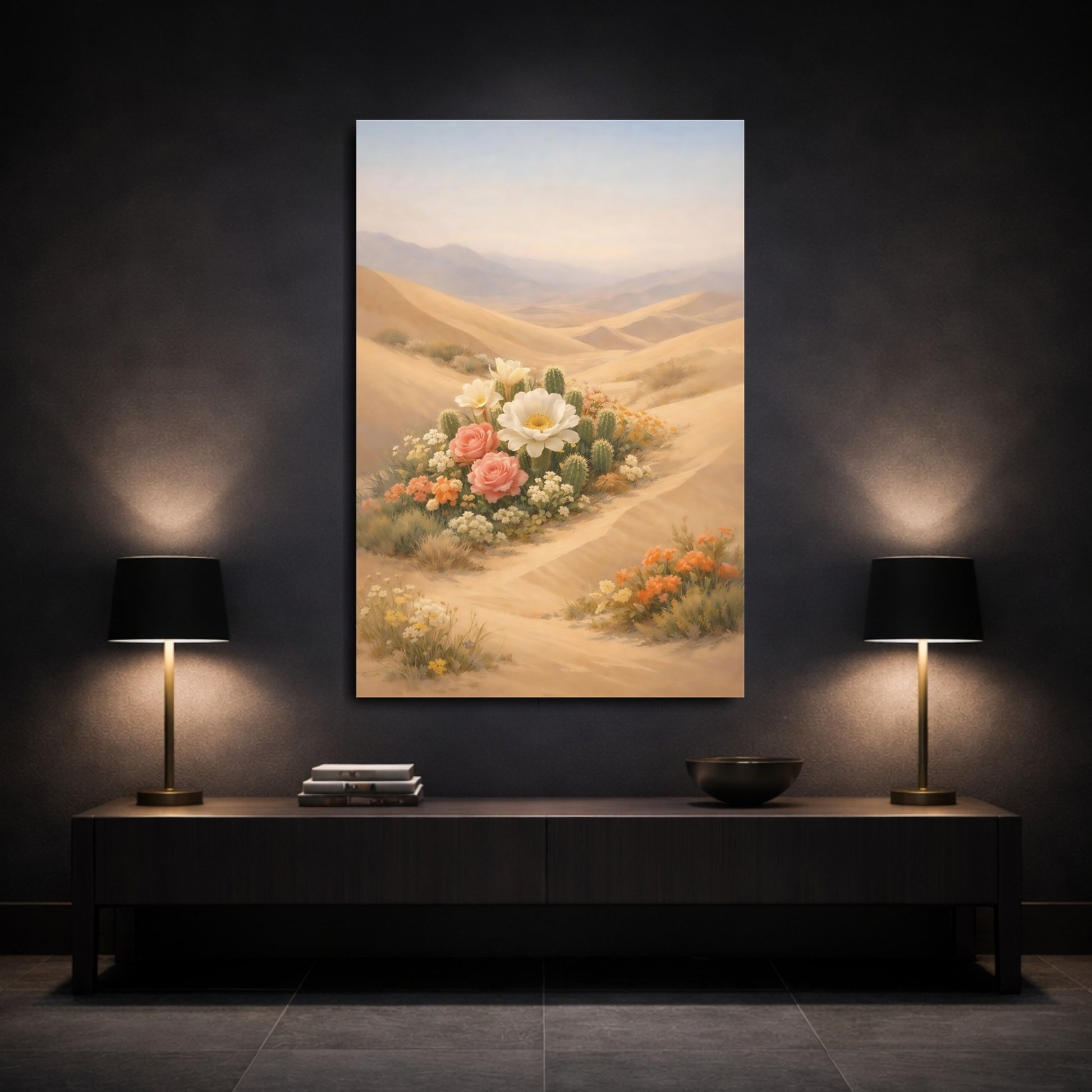 Mockup 2. Nature Desert Flowers Desert Flowers Landscape shown as stretched canvas wall art