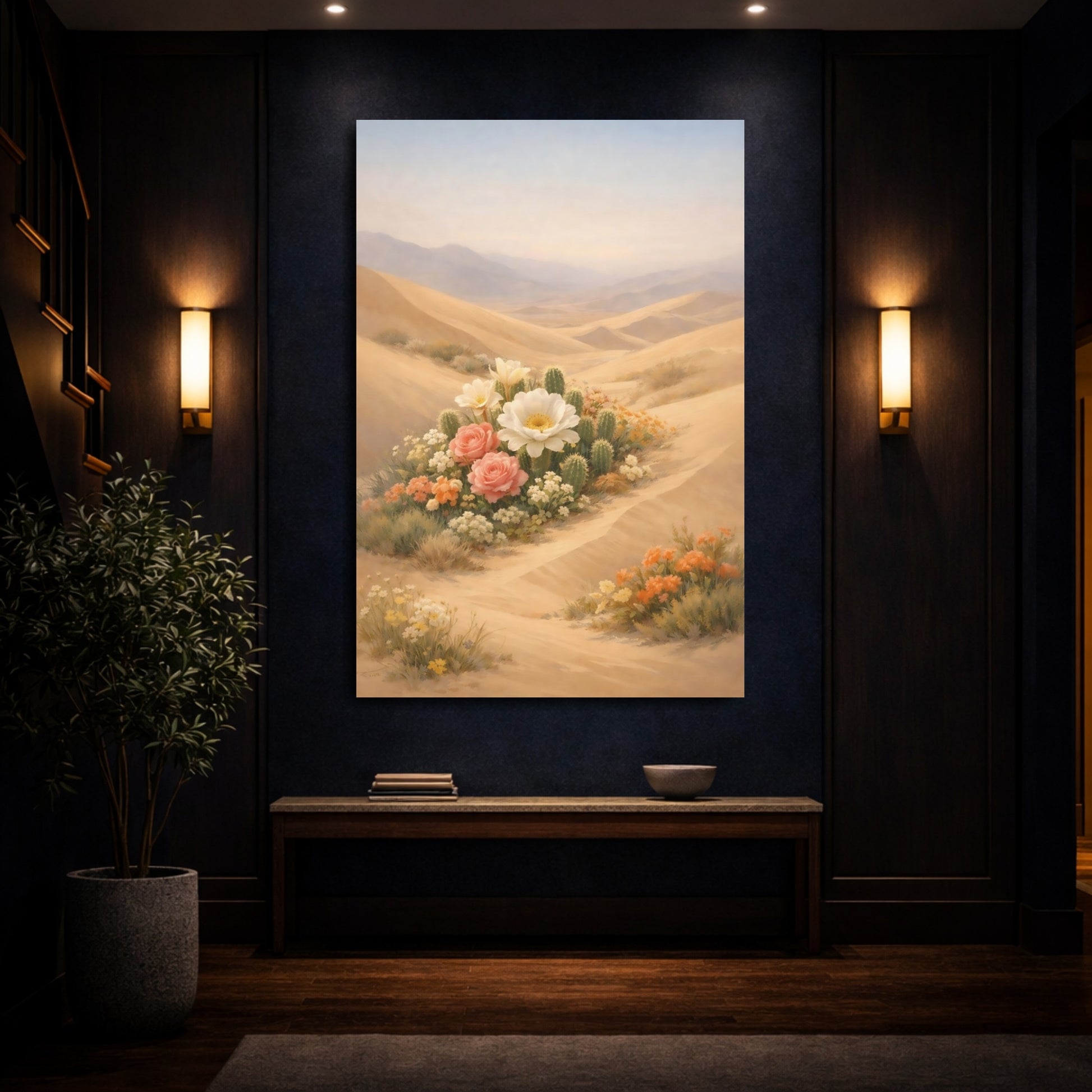 Mockup 3. Nature Desert Flowers Desert Flowers Landscape shown as stretched canvas wall art