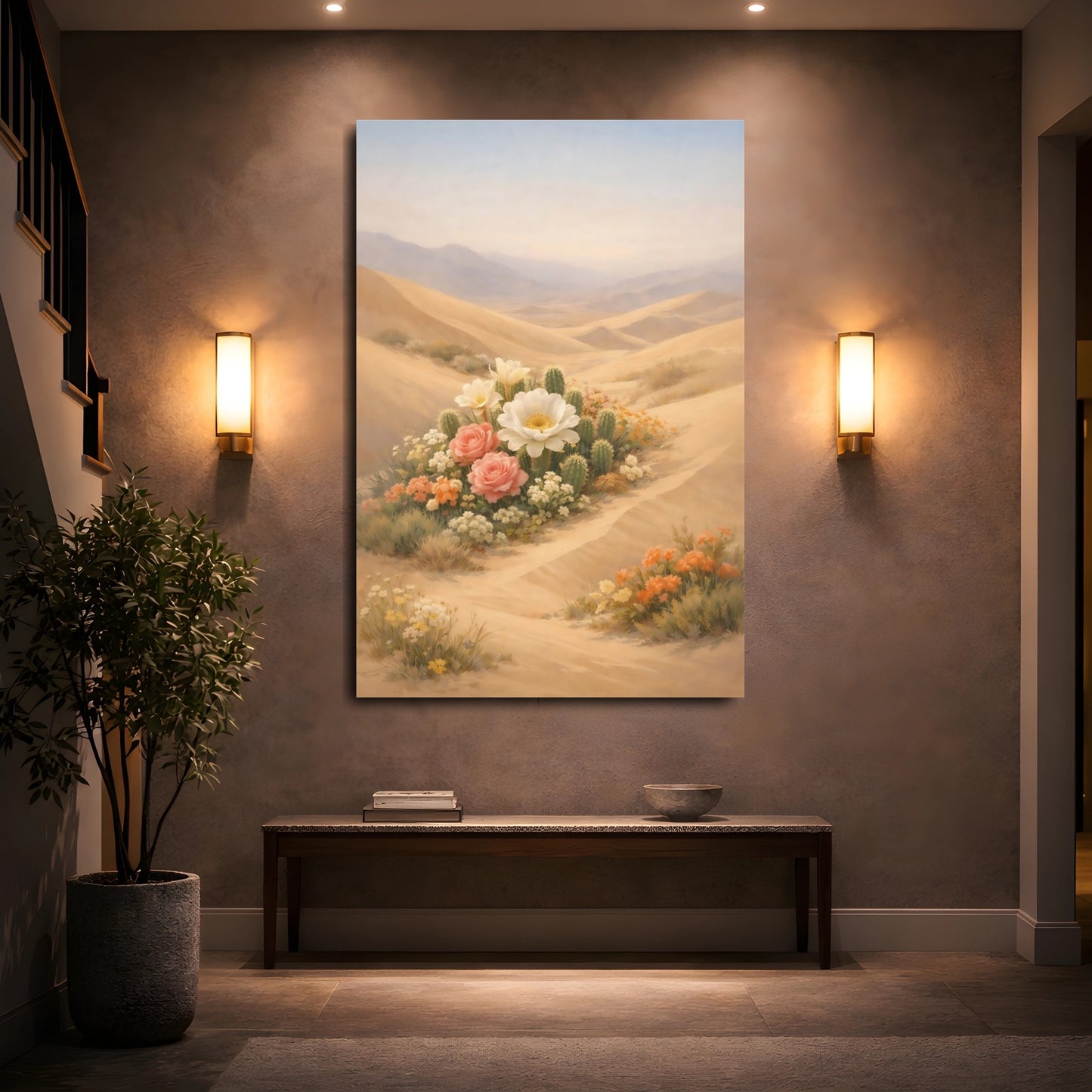 Mockup 4. Nature Desert Flowers Desert Flowers Landscape shown as stretched canvas wall art