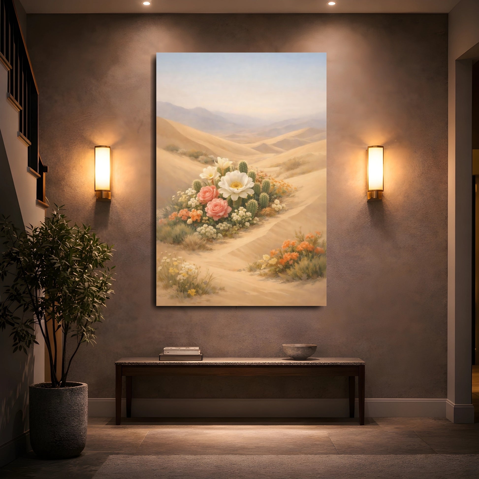 Mockup 4. Nature Desert Flowers Desert Flowers Landscape shown as stretched canvas wall art