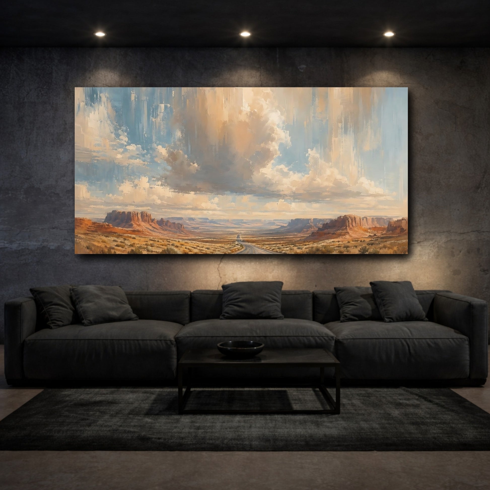 Mockup 2. Nature Desert Highway Desert Landscape shown as stretched canvas wall art