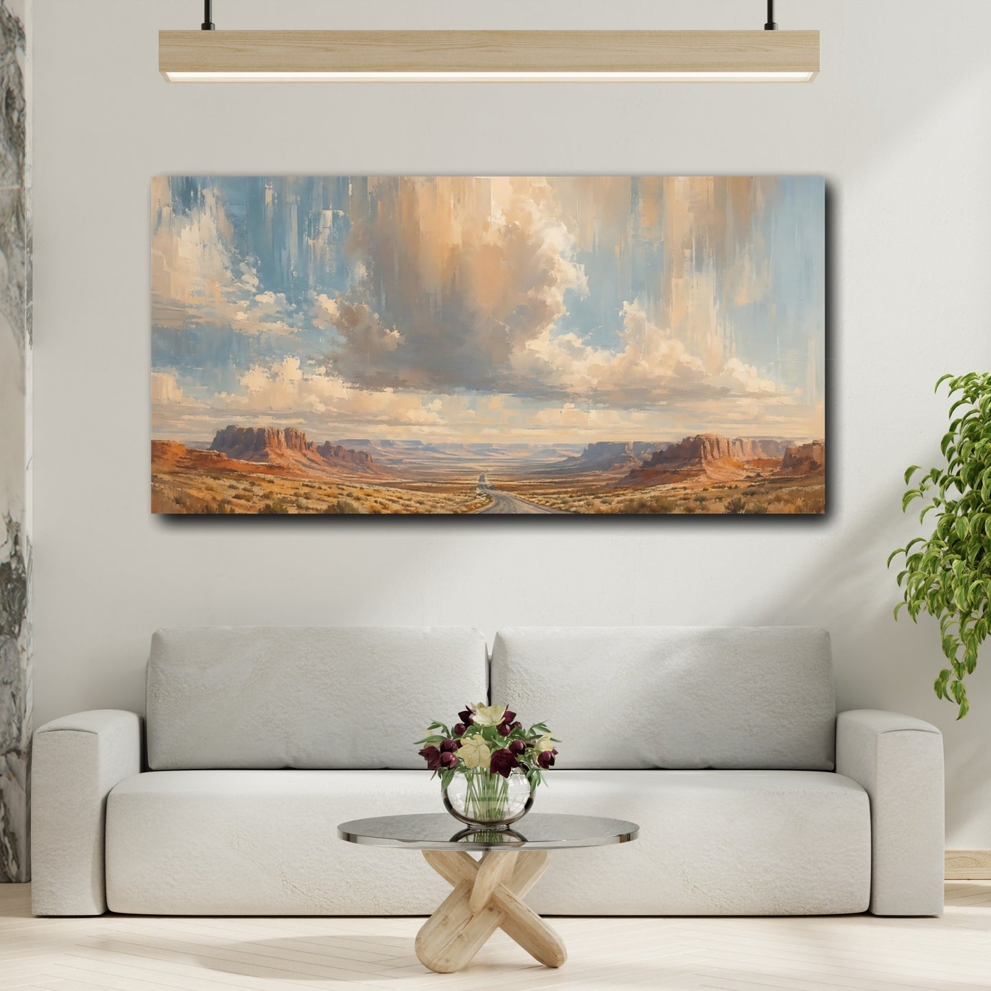 Mockup 3. Nature Desert Highway Desert Landscape shown as stretched canvas wall art