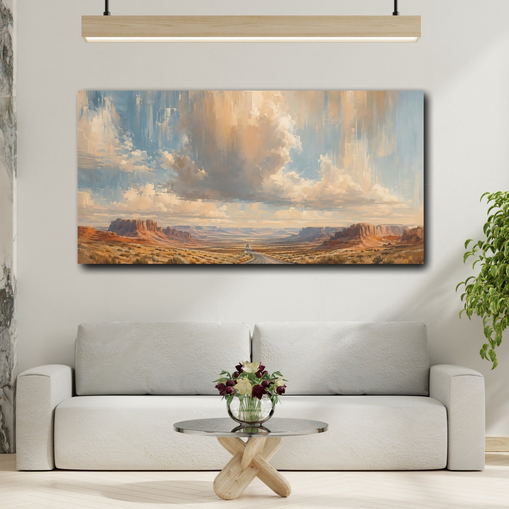 Mockup 3. Nature Desert Highway Desert Landscape shown as stretched canvas wall art