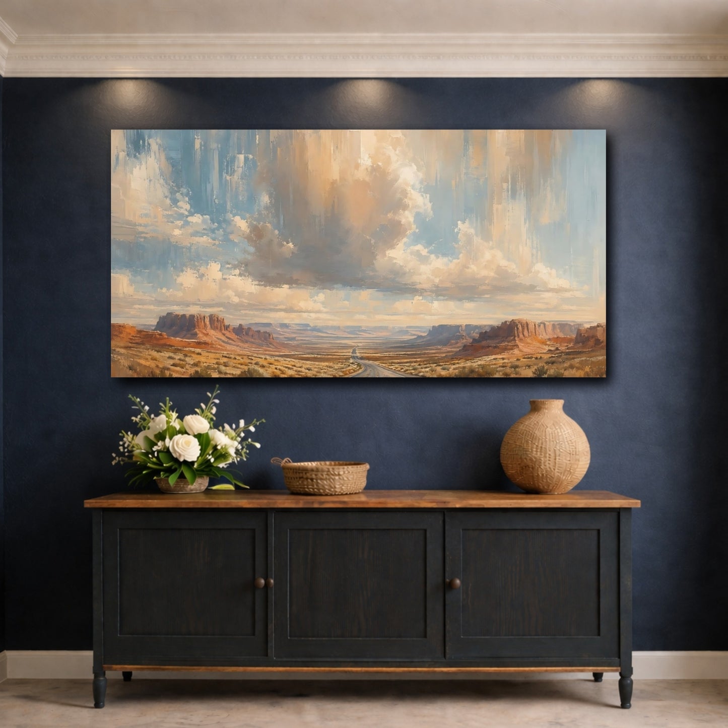 Mockup 4. Nature Desert Highway Desert Landscape shown as stretched canvas wall art