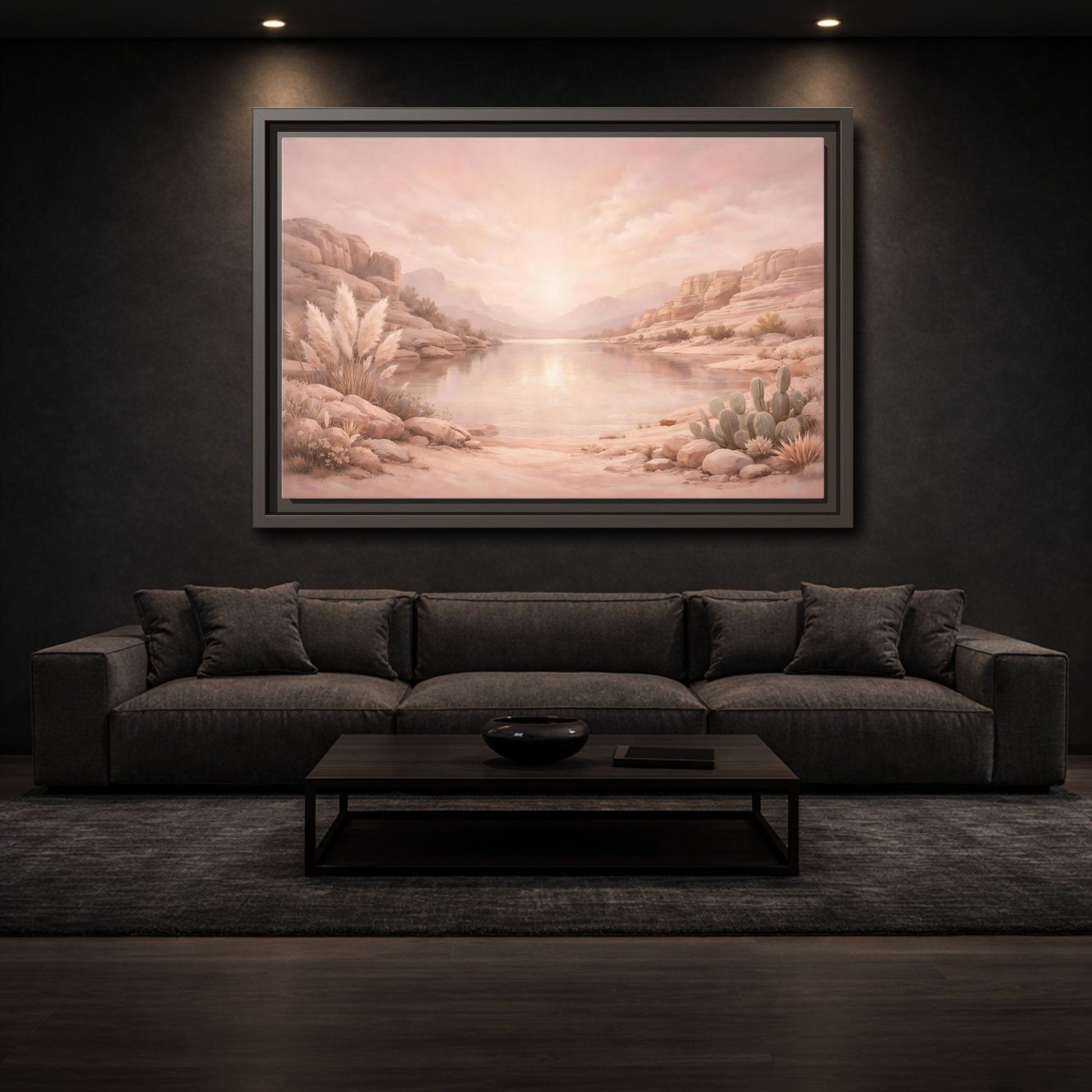 Mockup 2. Nature Desert Lake Blush Desert shown as stretched canvas wall art