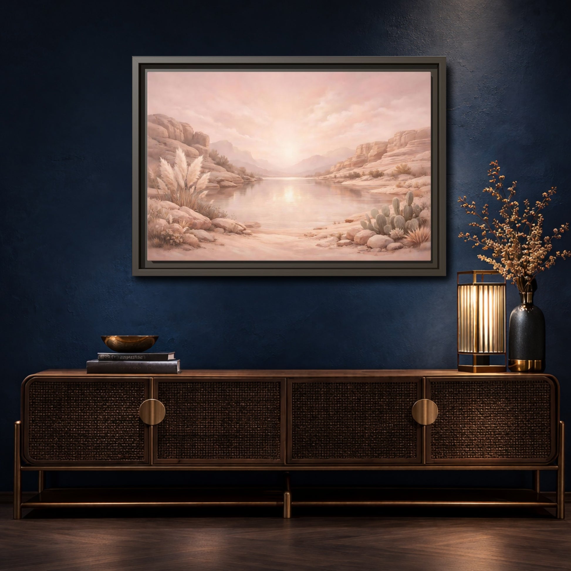 Mockup 4. Nature Desert Lake Blush Desert shown as stretched canvas wall art