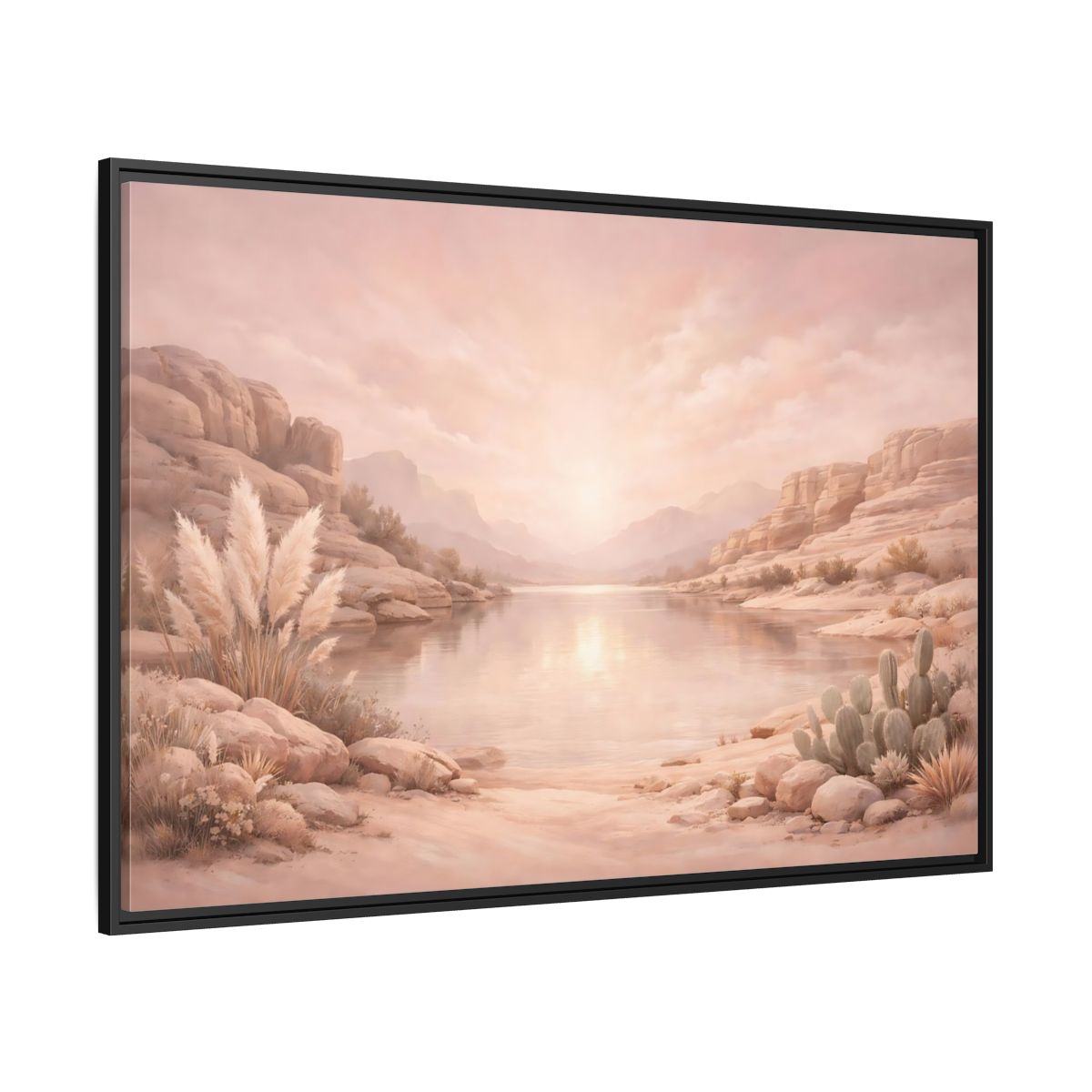 Side Mockup 12. Nature Desert Lake Blush Desert shown as stretched canvas wall art
