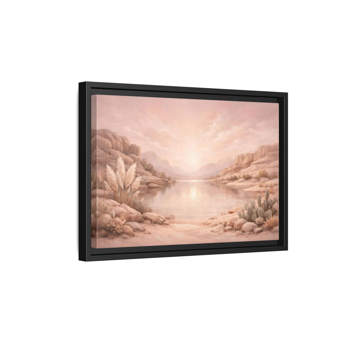 Side Mockup 6. Nature Desert Lake Blush Desert shown as stretched canvas wall art