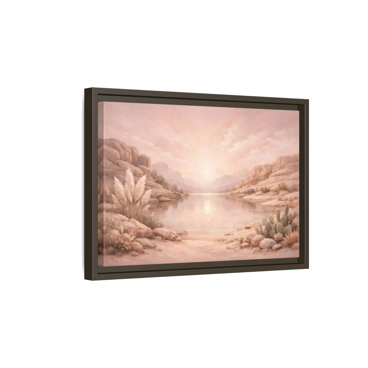 Side Mockup 5. Nature Desert Lake Blush Desert shown as stretched canvas wall art