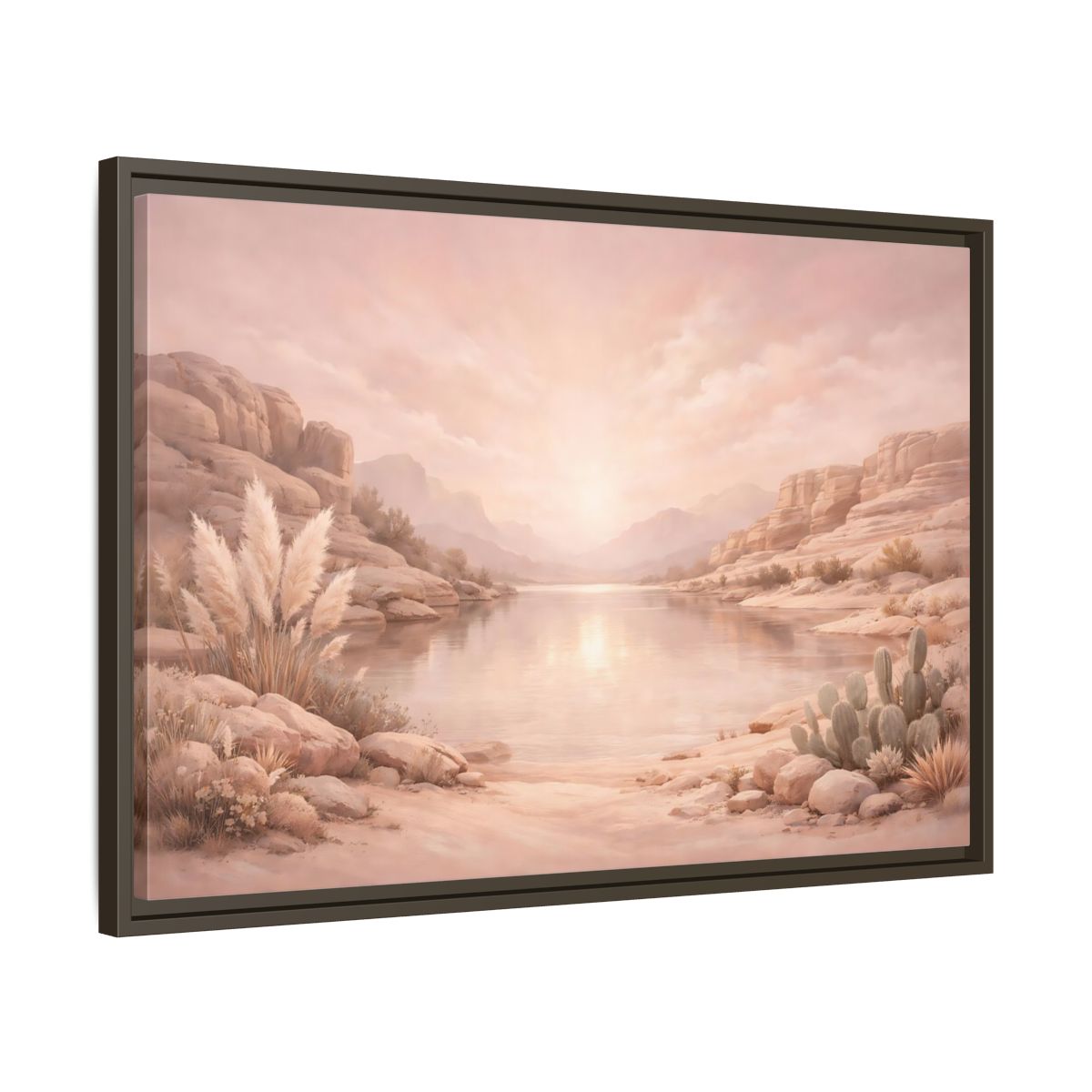 Side Mockup 11. Nature Desert Lake Blush Desert shown as stretched canvas wall art