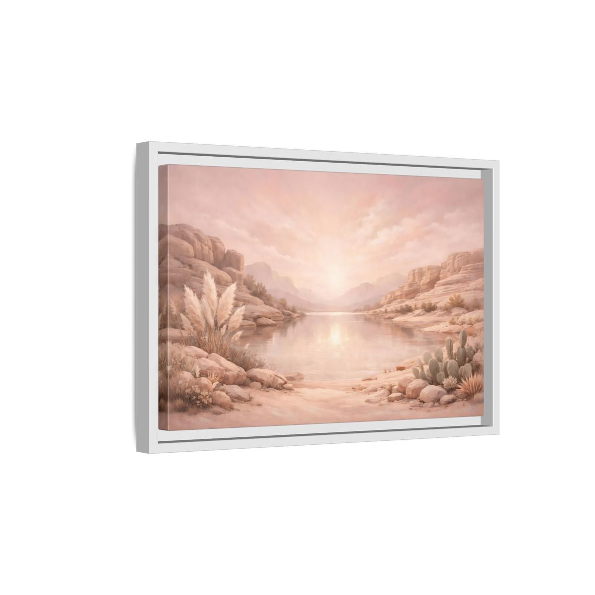 Side Mockup 4. Nature Desert Lake Blush Desert shown as stretched canvas wall art