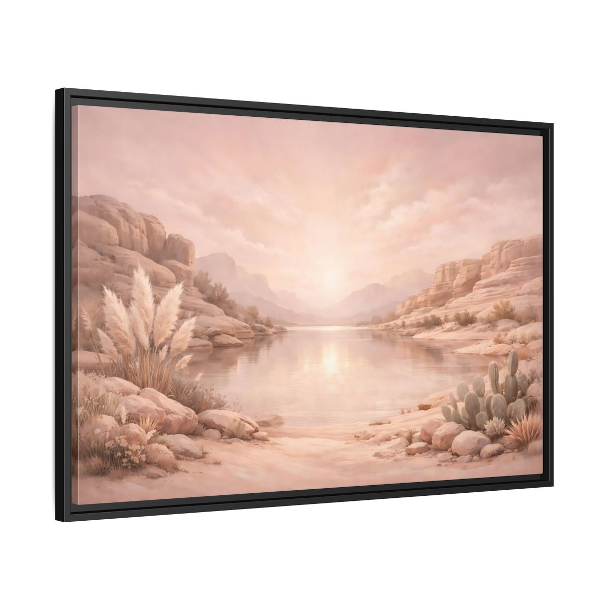 Side Mockup 13. Nature Desert Lake Blush Desert shown as stretched canvas wall art