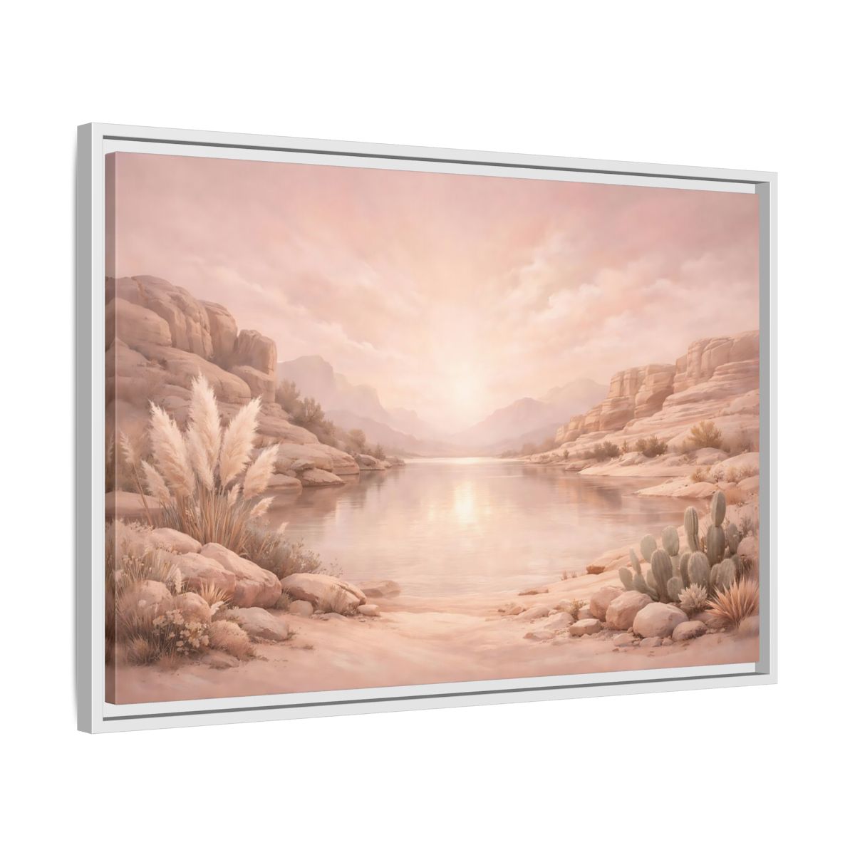 Side Mockup 10. Nature Desert Lake Blush Desert shown as stretched canvas wall art