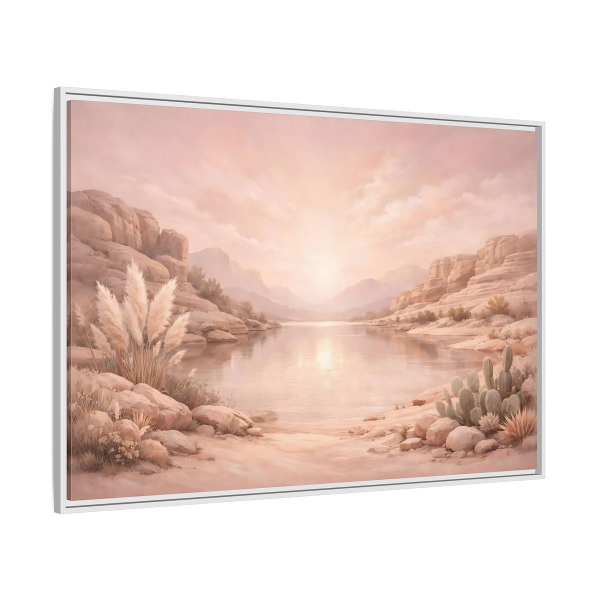 Side Mockup 7. Nature Desert Lake Blush Desert shown as stretched canvas wall art