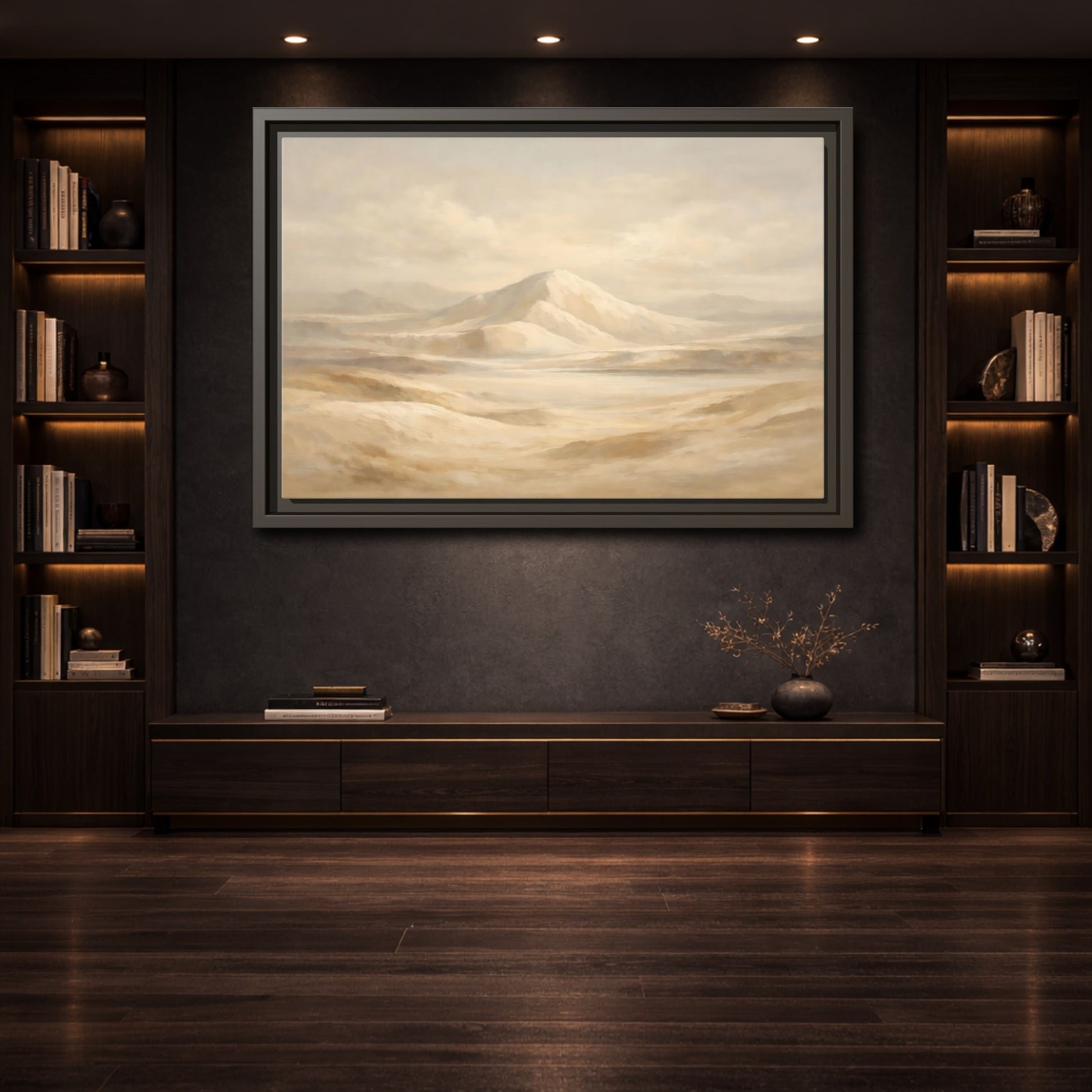 Mockup 3. Nature Desert Landscape Beige Desert shown as stretched canvas wall art