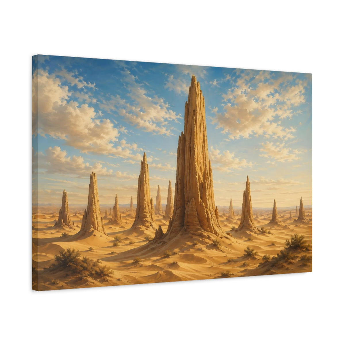 Side Mockup 2. Nature Desert Landscape Brown And Blue shown as stretched canvas wall art